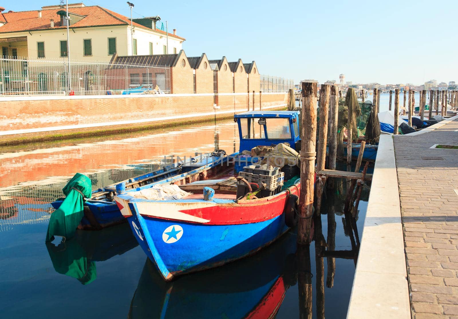 View of fisherboats in Chioggia, little town in the Venetian lagoon