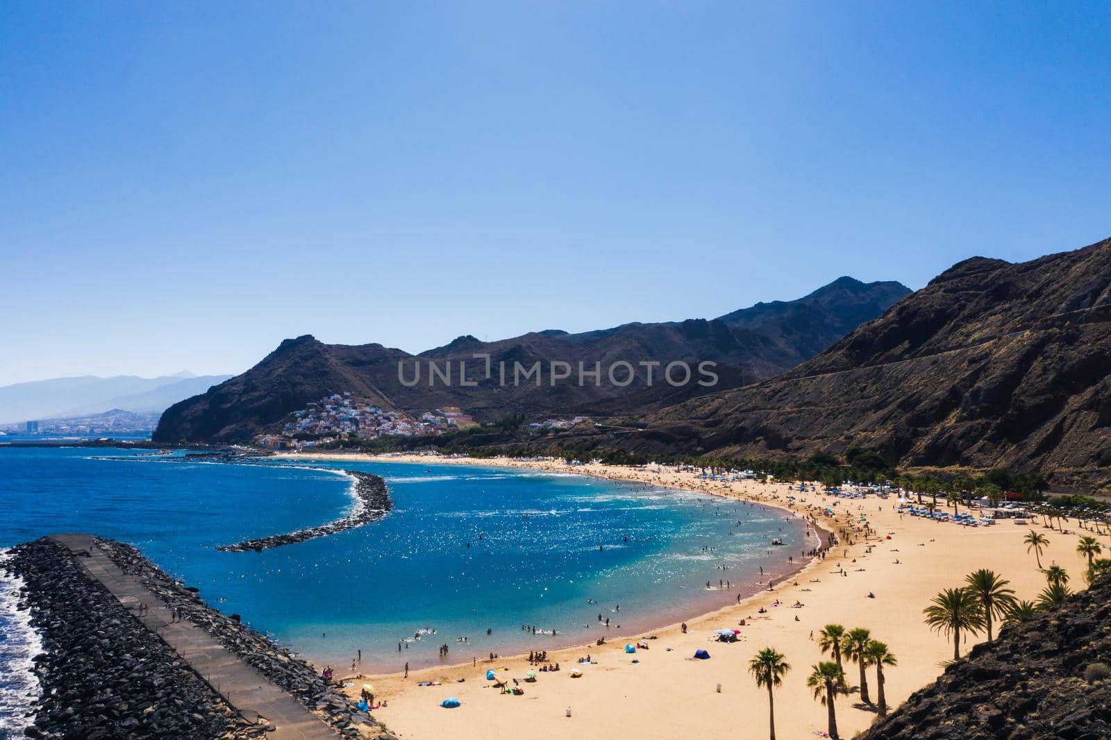 Amazing view of beach las Teresitas with yellow sand. Location: Santa Cruz de Tenerife, Tenerife, Canary Islands. Artistic picture. Beauty world. by Lobachad