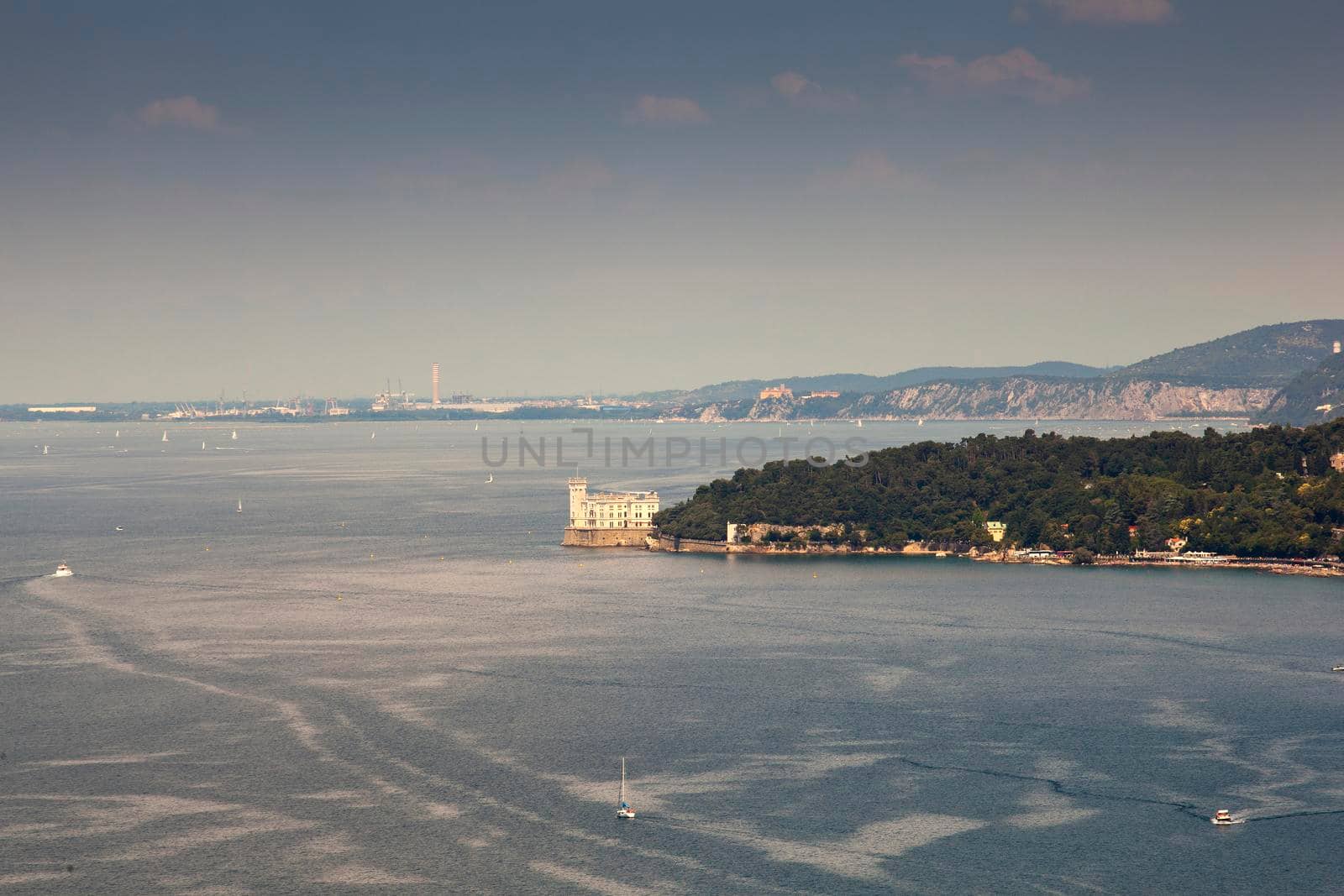 Top view of the Miramare castle in Trieste, Italy
