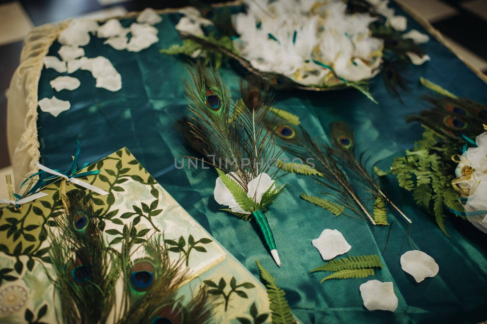 wedding table decoration with flowers on the table in green style, dinner table decor.