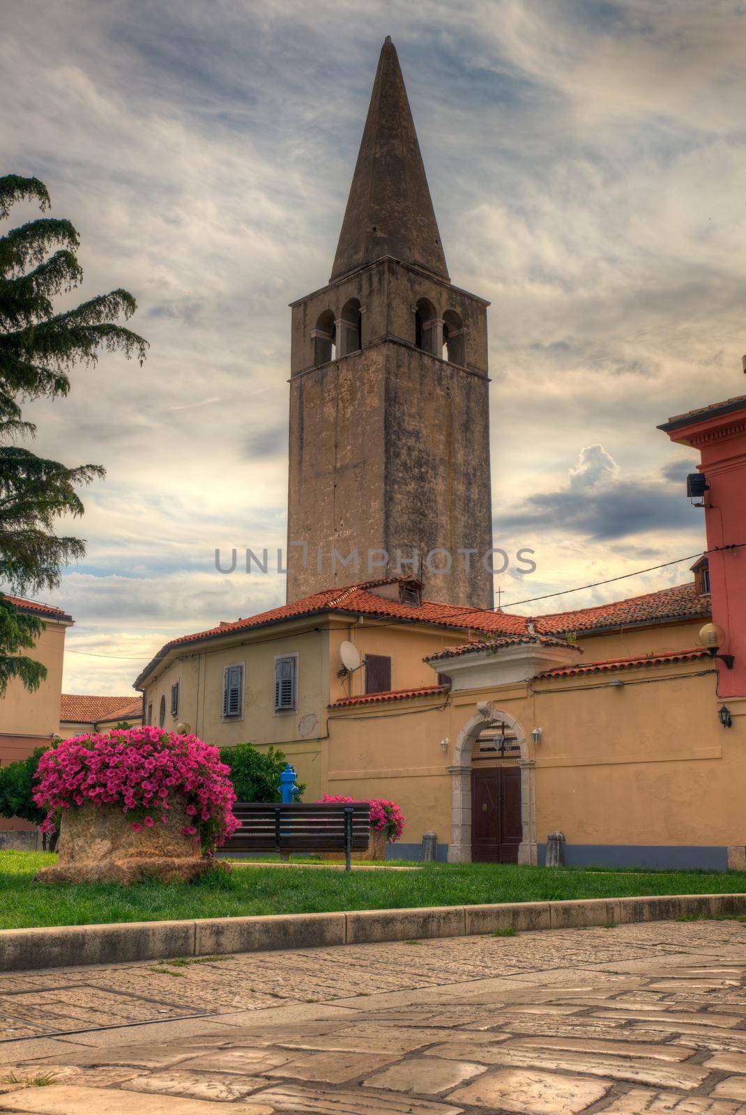 Belltower of the Euphrasian Basilica in Porec, Istria. Croatia