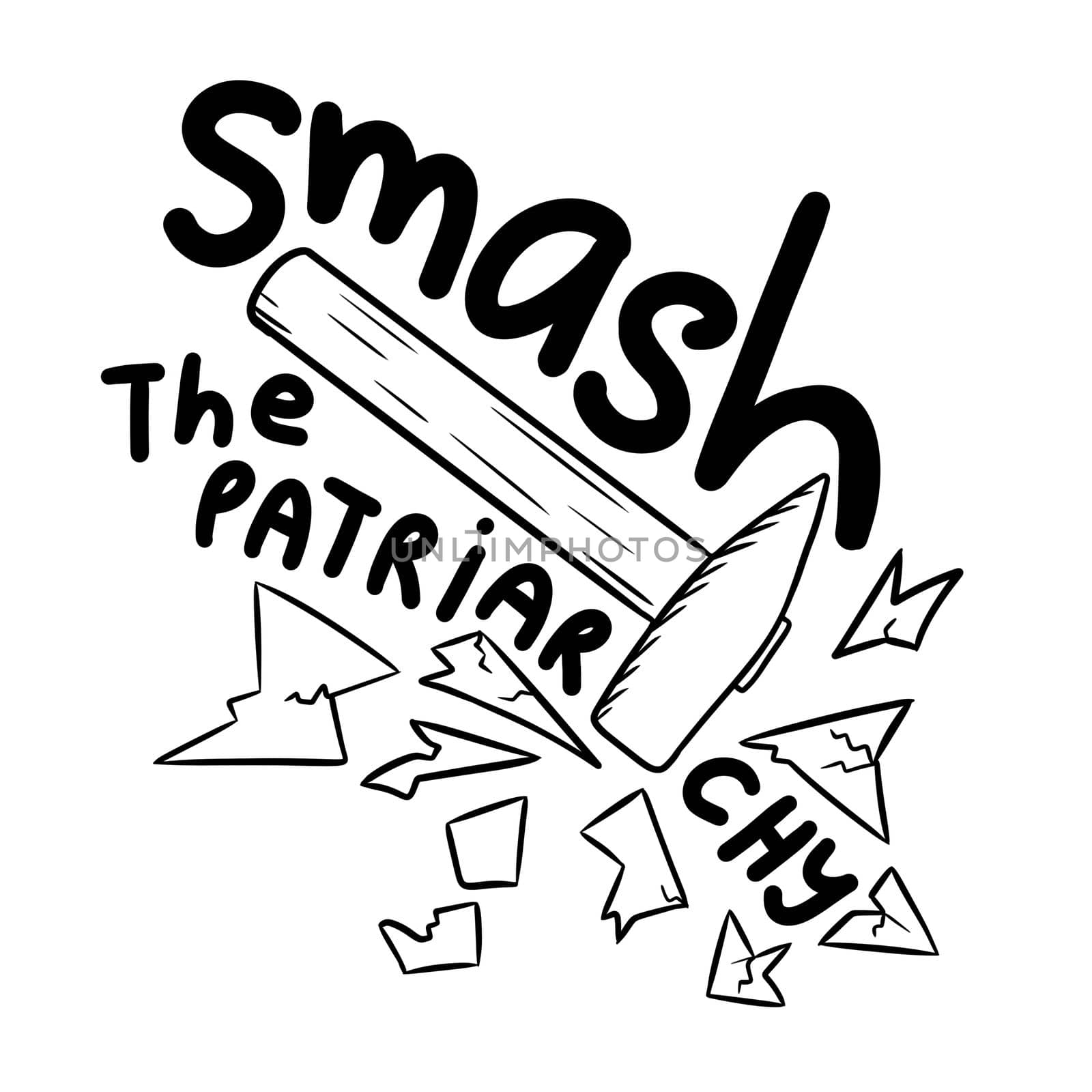 Smash the patriarchy hand drawn illustration with hammer flowers. Feminism activism concept, reproductive abortion rights, row v wade design. Round circle print for women equality keep abortion legal