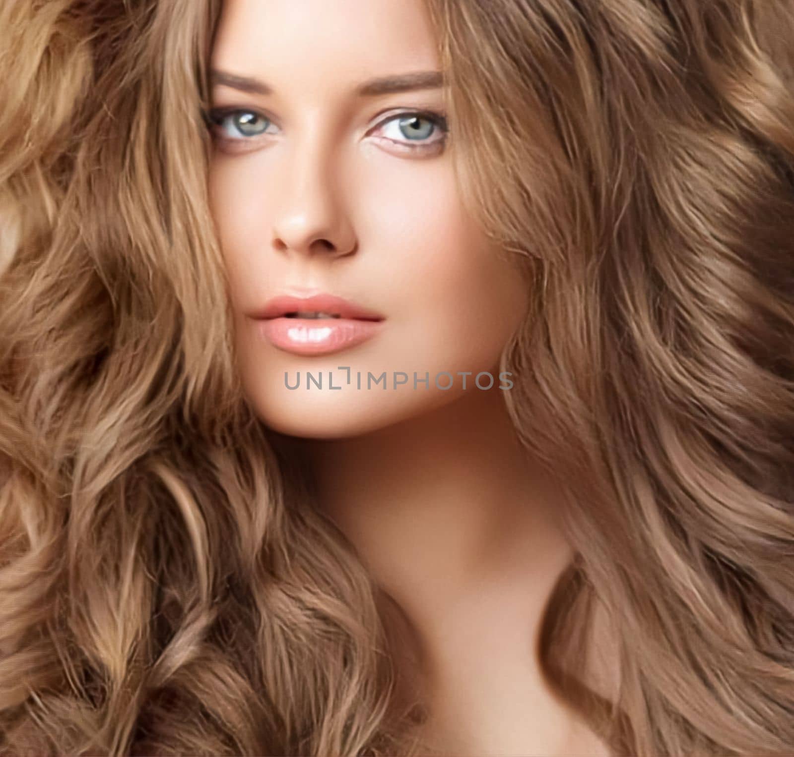 Hairstyle, beauty and hair care, beautiful woman with long natural brown hair, glamour portrait for hair salon and haircare by Anneleven