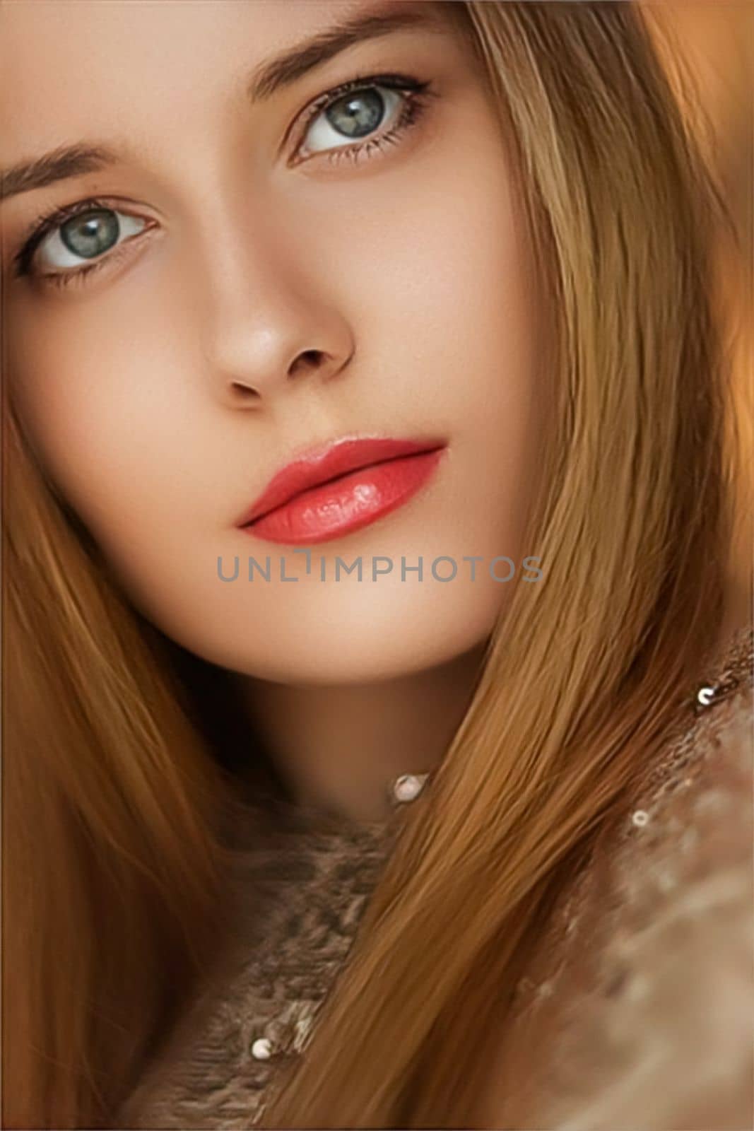 Beauty, luxury fashion and glamour, beautiful woman dressed in gold by Anneleven