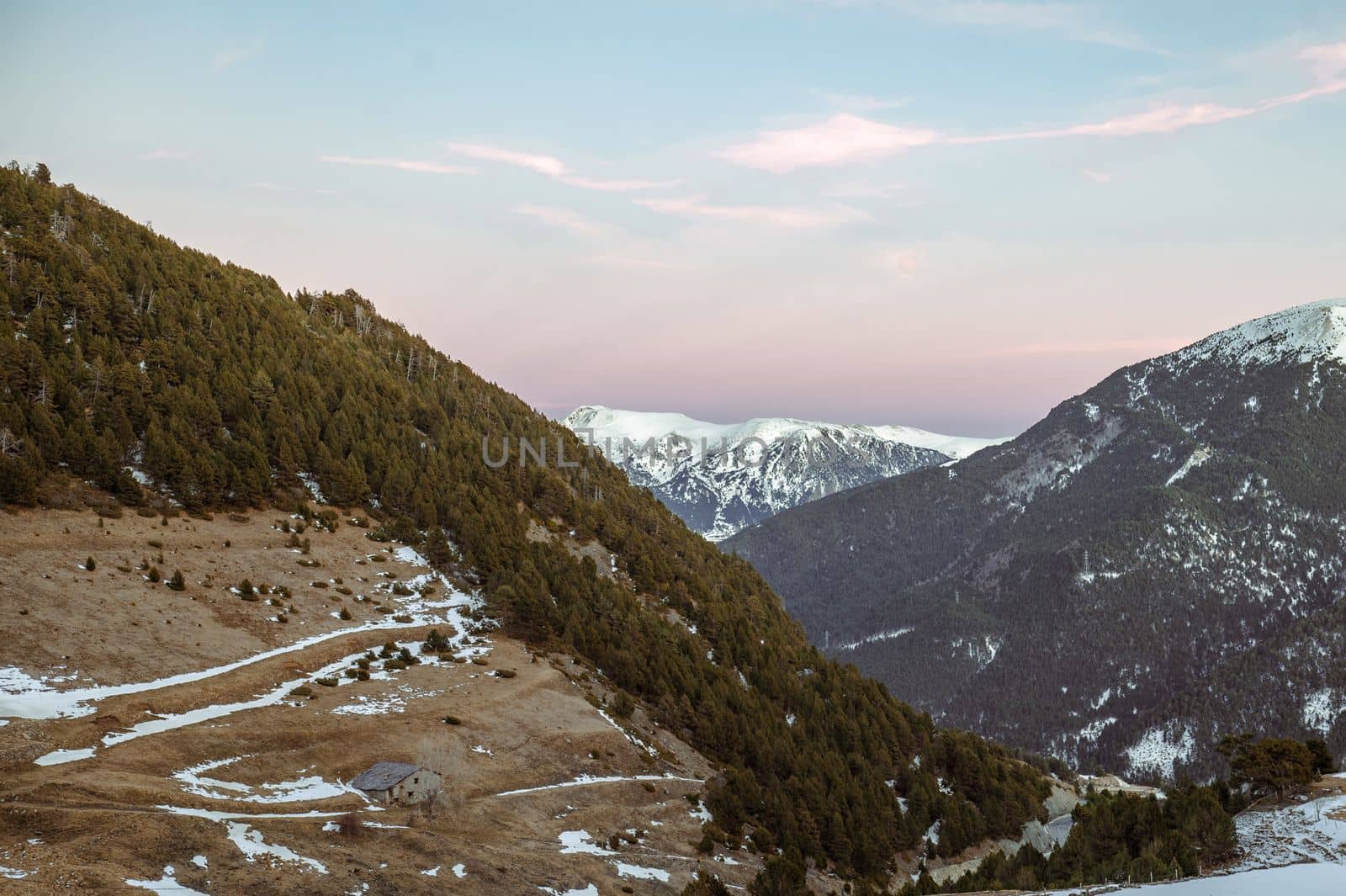 Countryside landscape in Andorra in the Pyrenees in Winter by martinscphoto