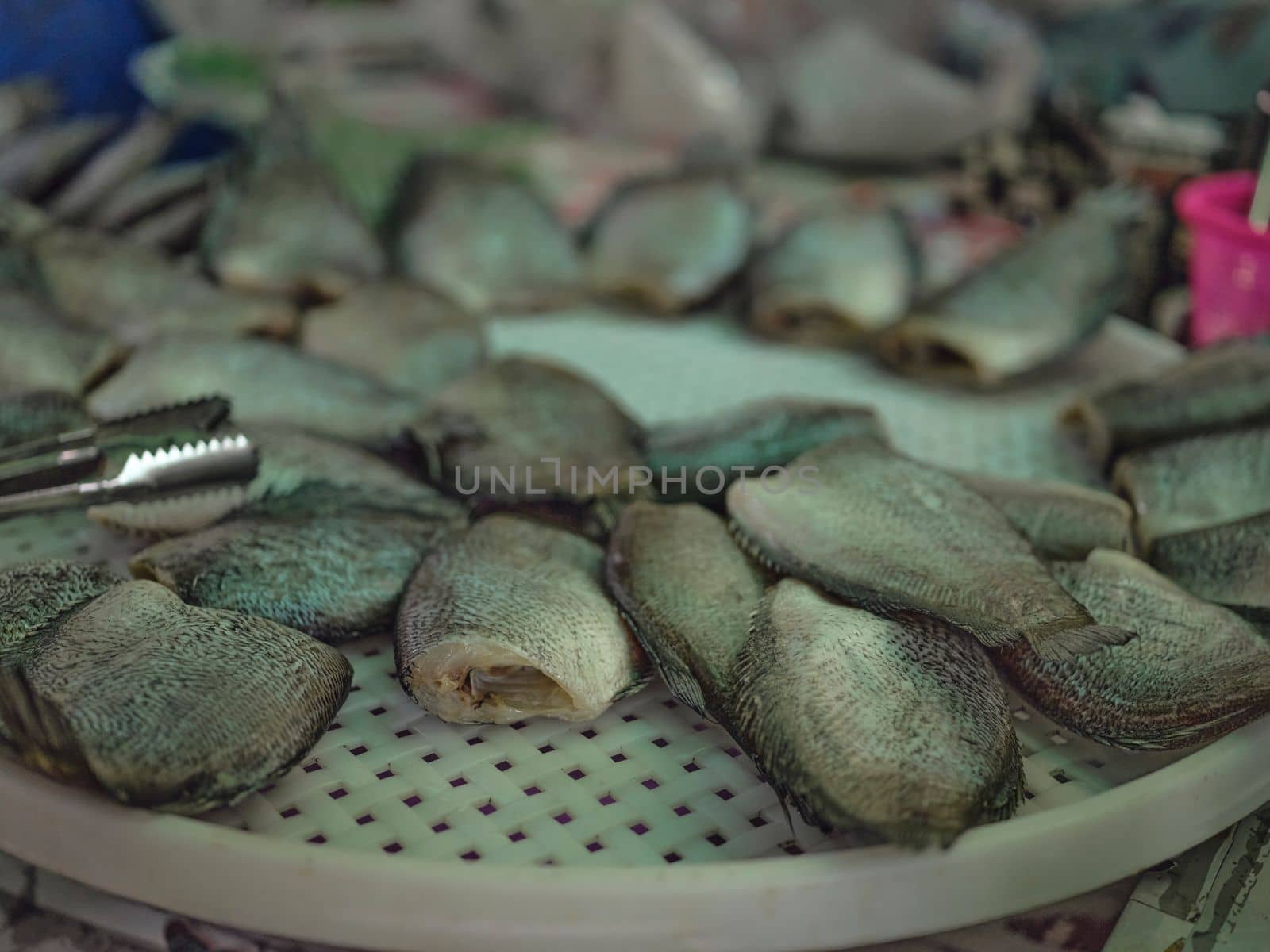 A set of sun dried gourami fish in THAI MARKET .