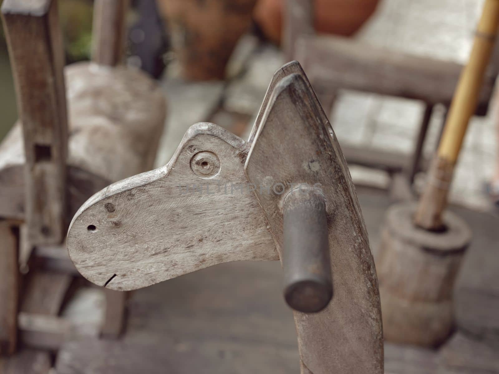 Close-up . Toy wooden rocking horse