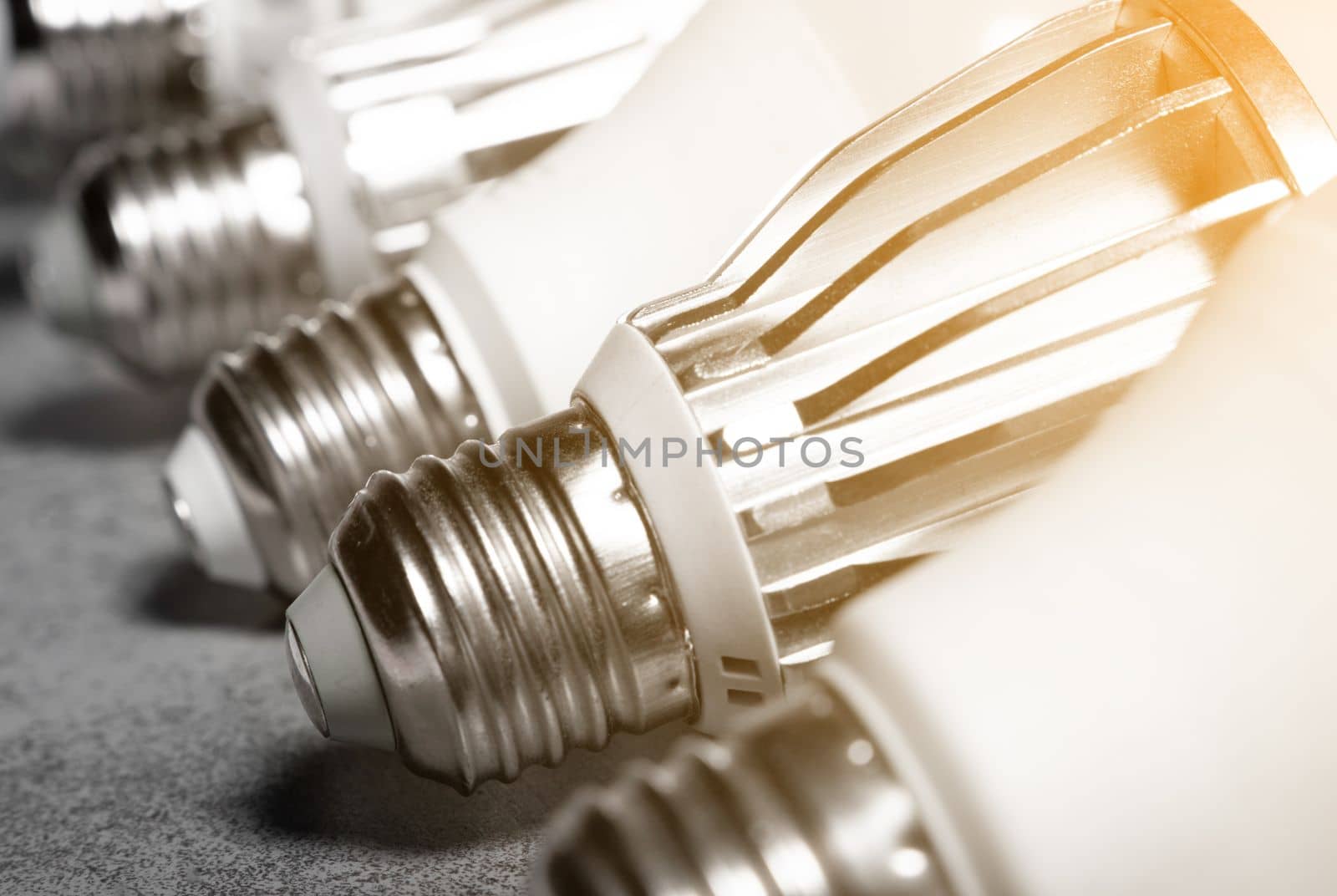 Close up of Various household lamp bulbs with e27 base.