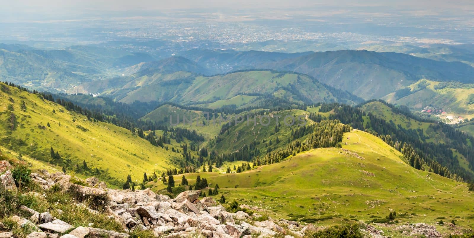 Almaty summer mountains, view from Panorama peak.