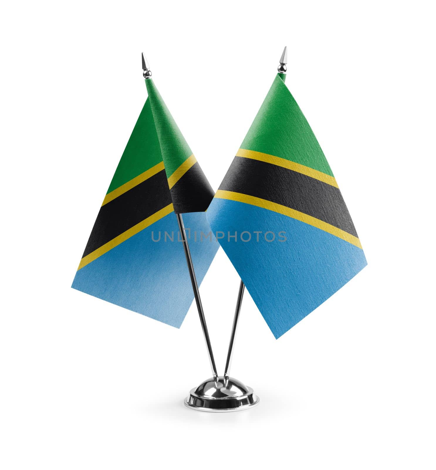 Small national flags of the Tanzania on a white background.