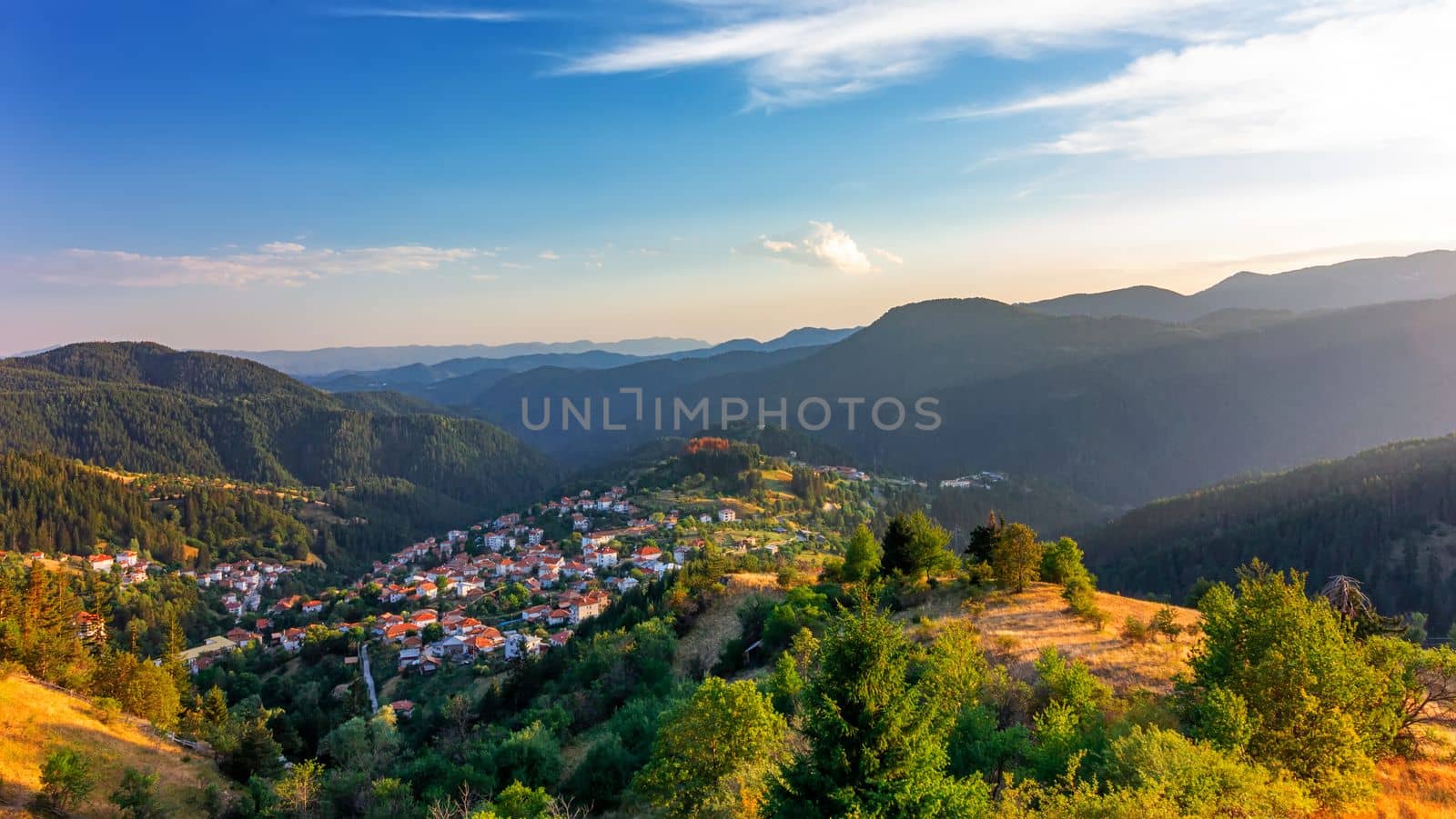 A small village at mountain hill. Scenic view