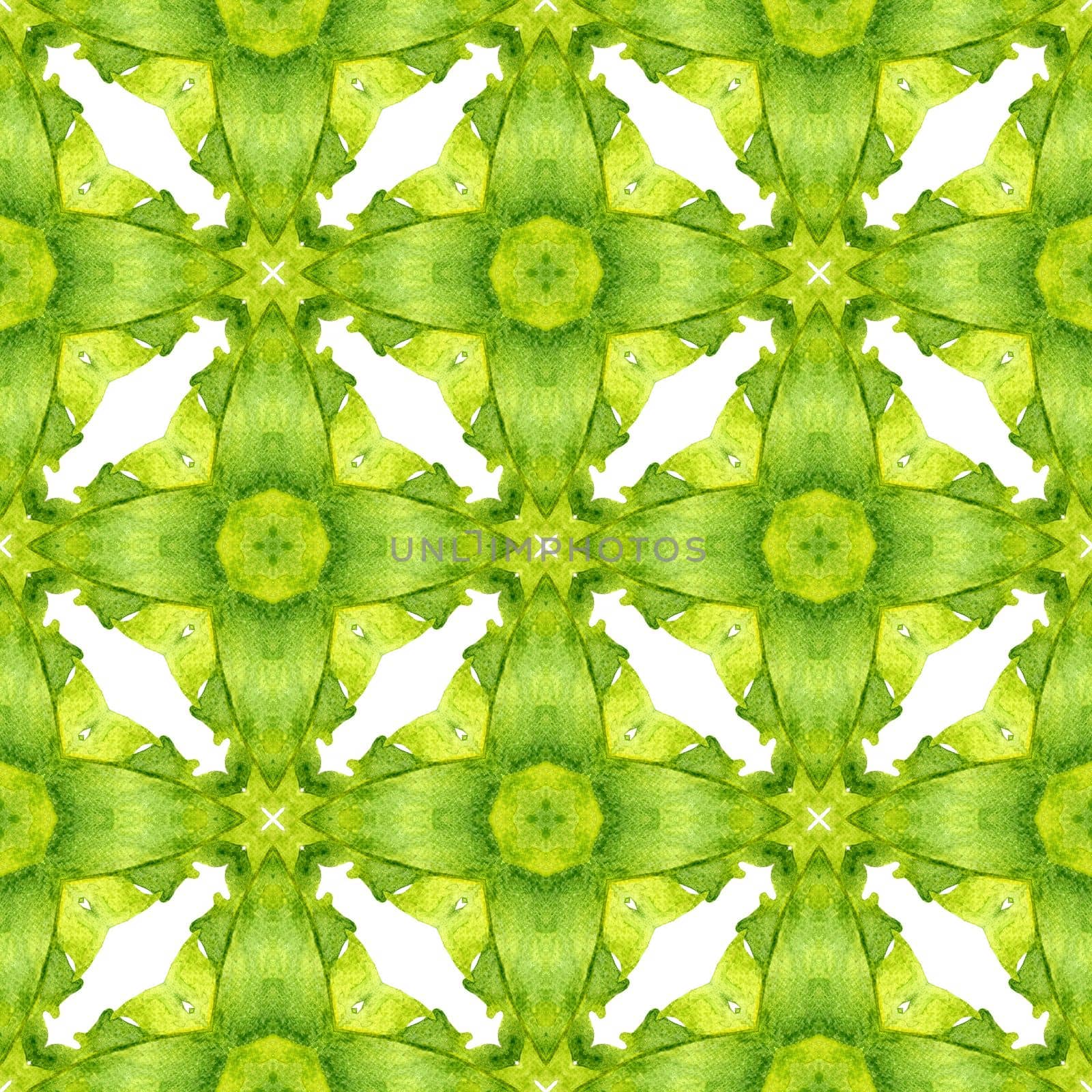 Green geometric chevron watercolor border. Green elegant boho chic summer design. Chevron watercolor pattern. Textile ready pretty print, swimwear fabric, wallpaper, wrapping.