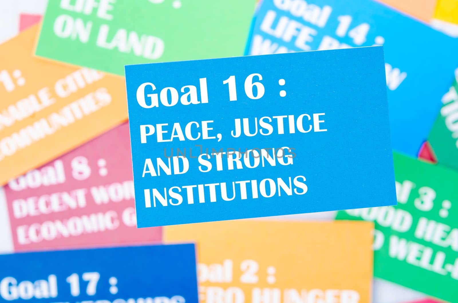 Goal 16 : Peace, Justice and strong institutions. The SDGs 17 development goals environment. Environment Development concepts.