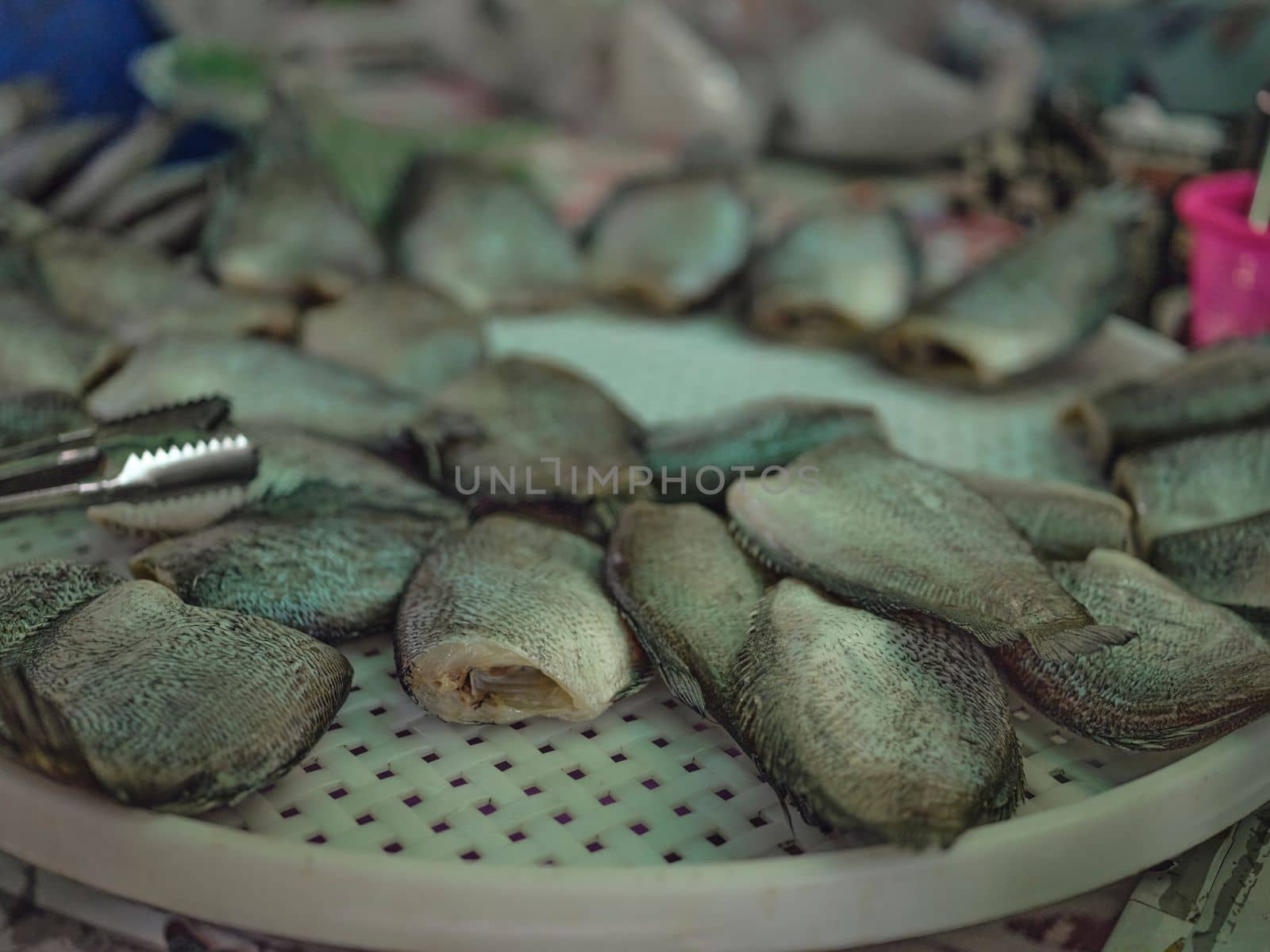 A set of sun  Dried Salid Fish or Gourami Fish in THAI MARKET . by Hepjam