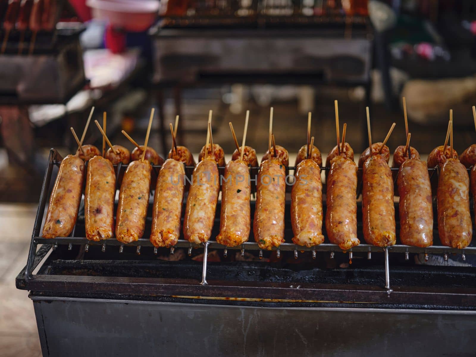 Deep fried sausages of fermented pork and glutinous rice northeastern Deep fried sausages of fermented pork  . Thai food