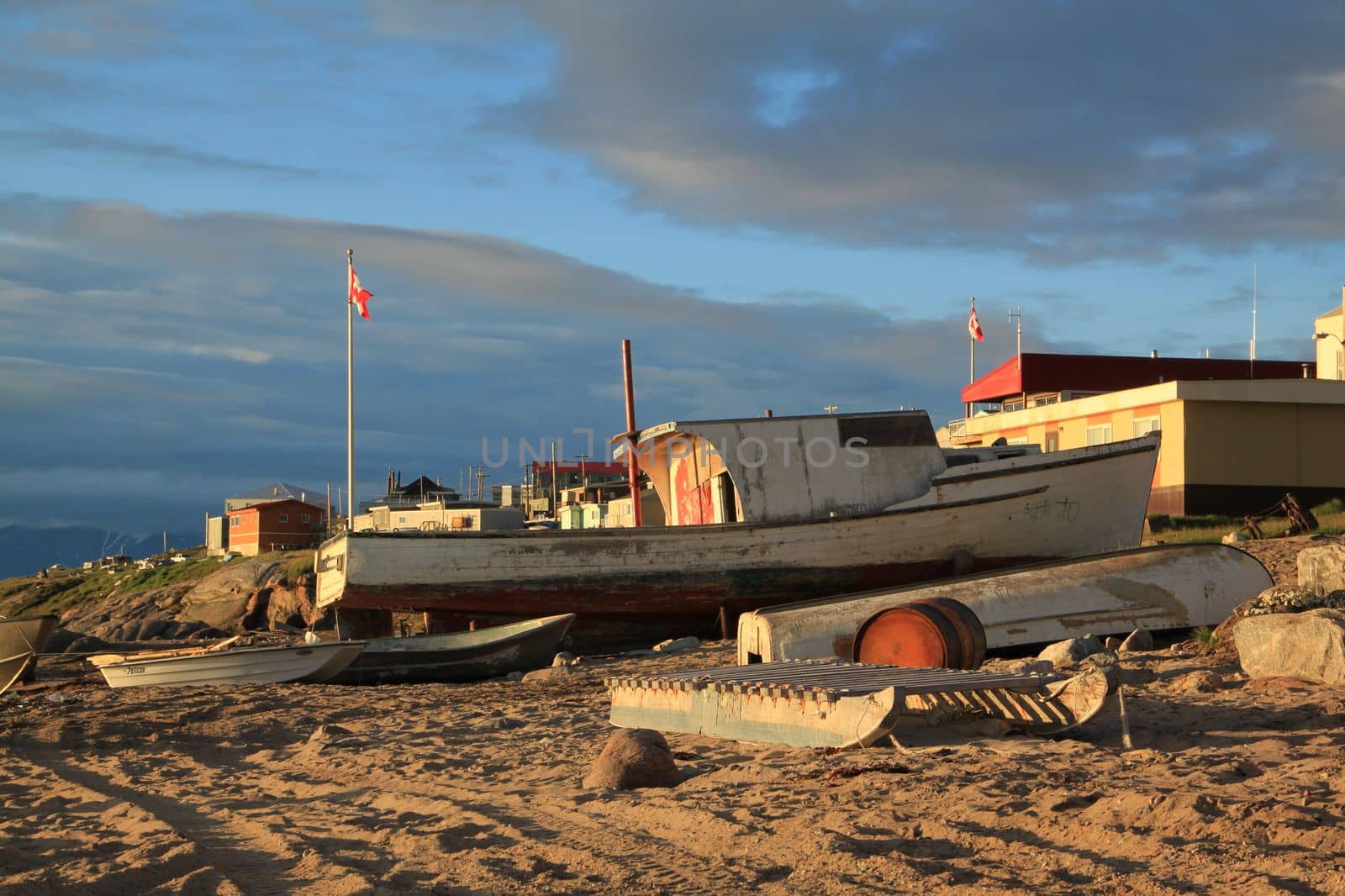 View of the community of Pond Inlet in the north Baffin Region of Nunavut, Canada