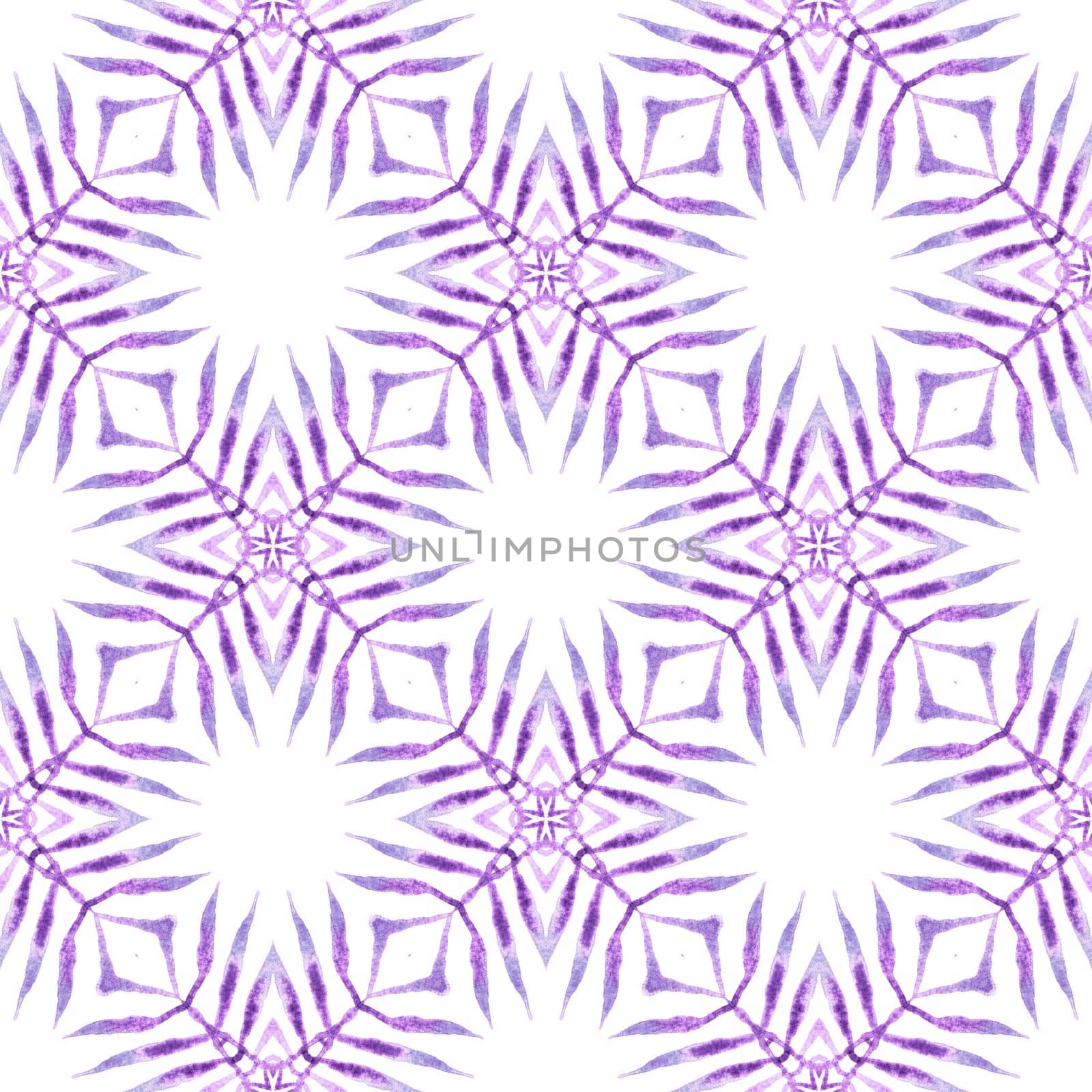 Textile ready sightly print, swimwear fabric, wallpaper, wrapping. Purple authentic boho chic summer design. Watercolor summer ethnic border pattern. Ethnic hand painted pattern.