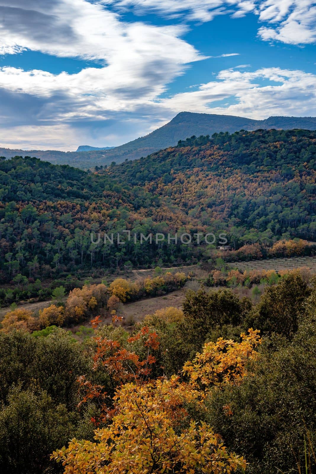 View of the mountains and hills in the Var department in France, in late fall. by MaxalTamor