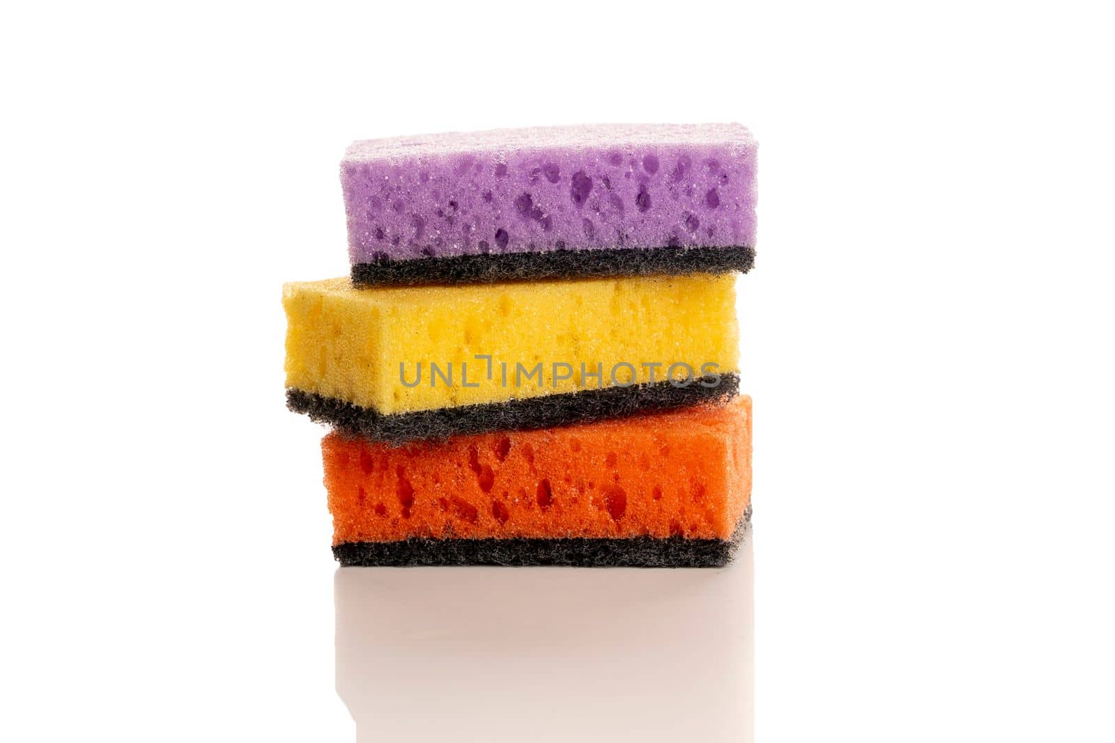 dish washing sponges isolated on a white background. Colored sponges for cleaning and cleaning