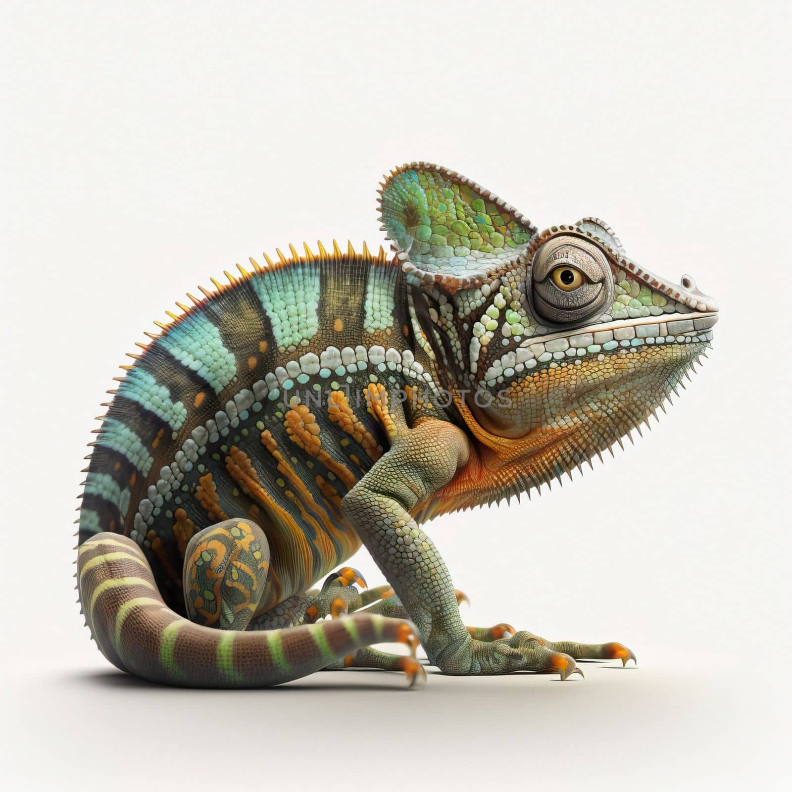 3d chameleon isolated white background. Download image