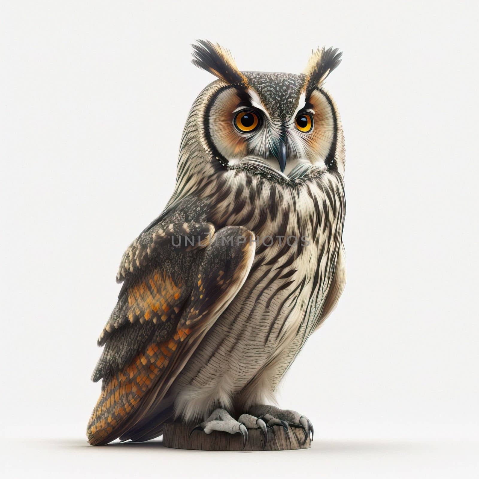 3D illustration and photo owl combination , isolated on white background. Download image