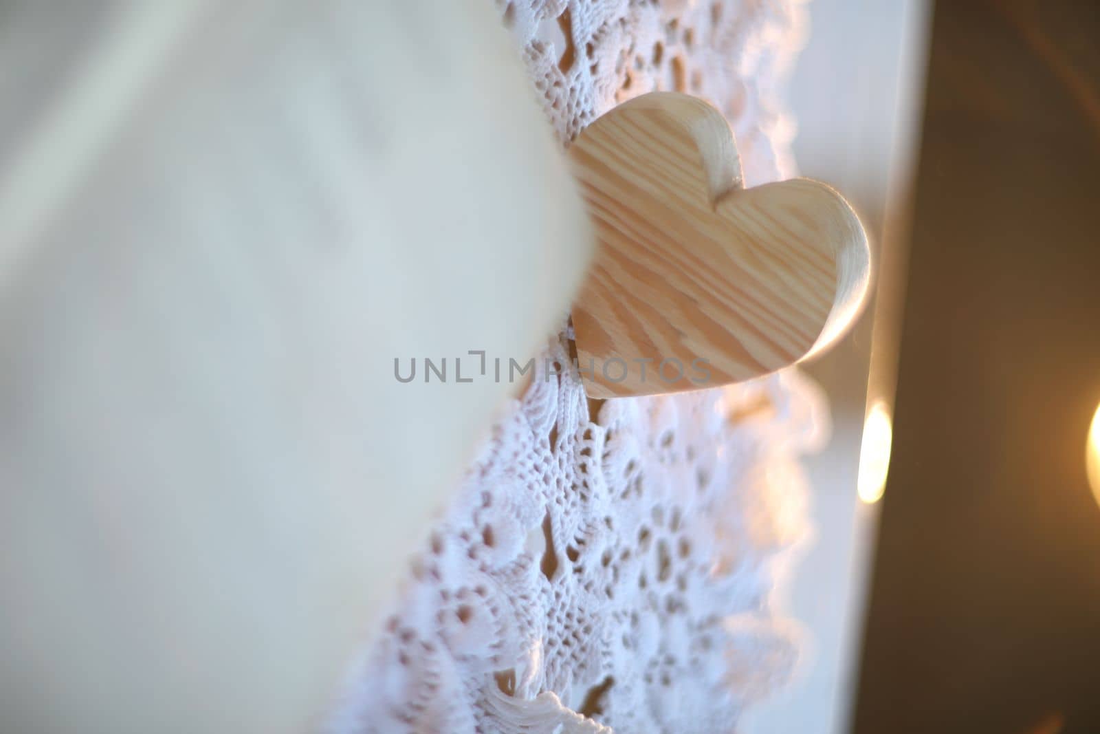 Valentines Day - Wooden Heart With Defocused Blurred Lights.