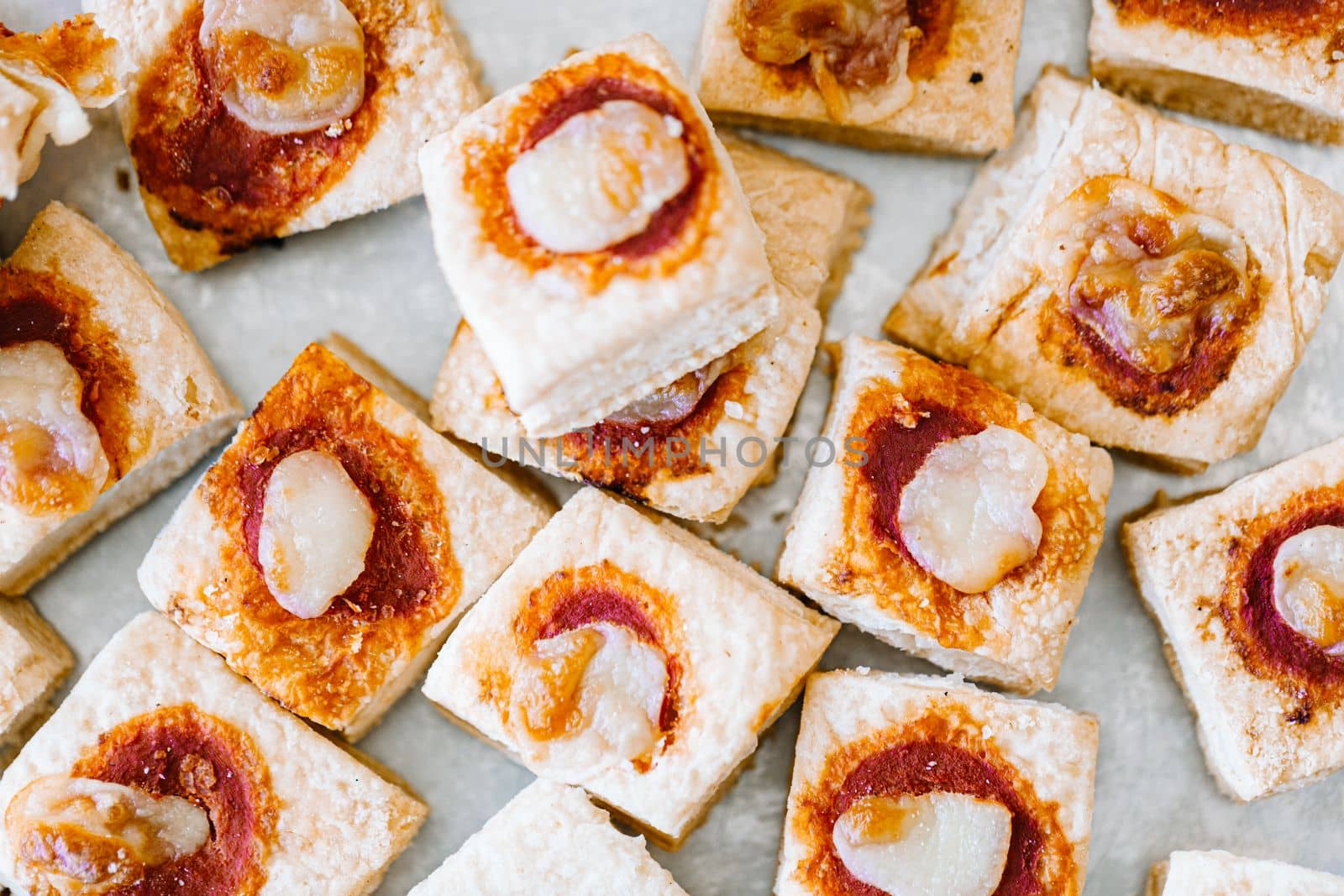 Mini pizzas on a white background, top view by Ciorba