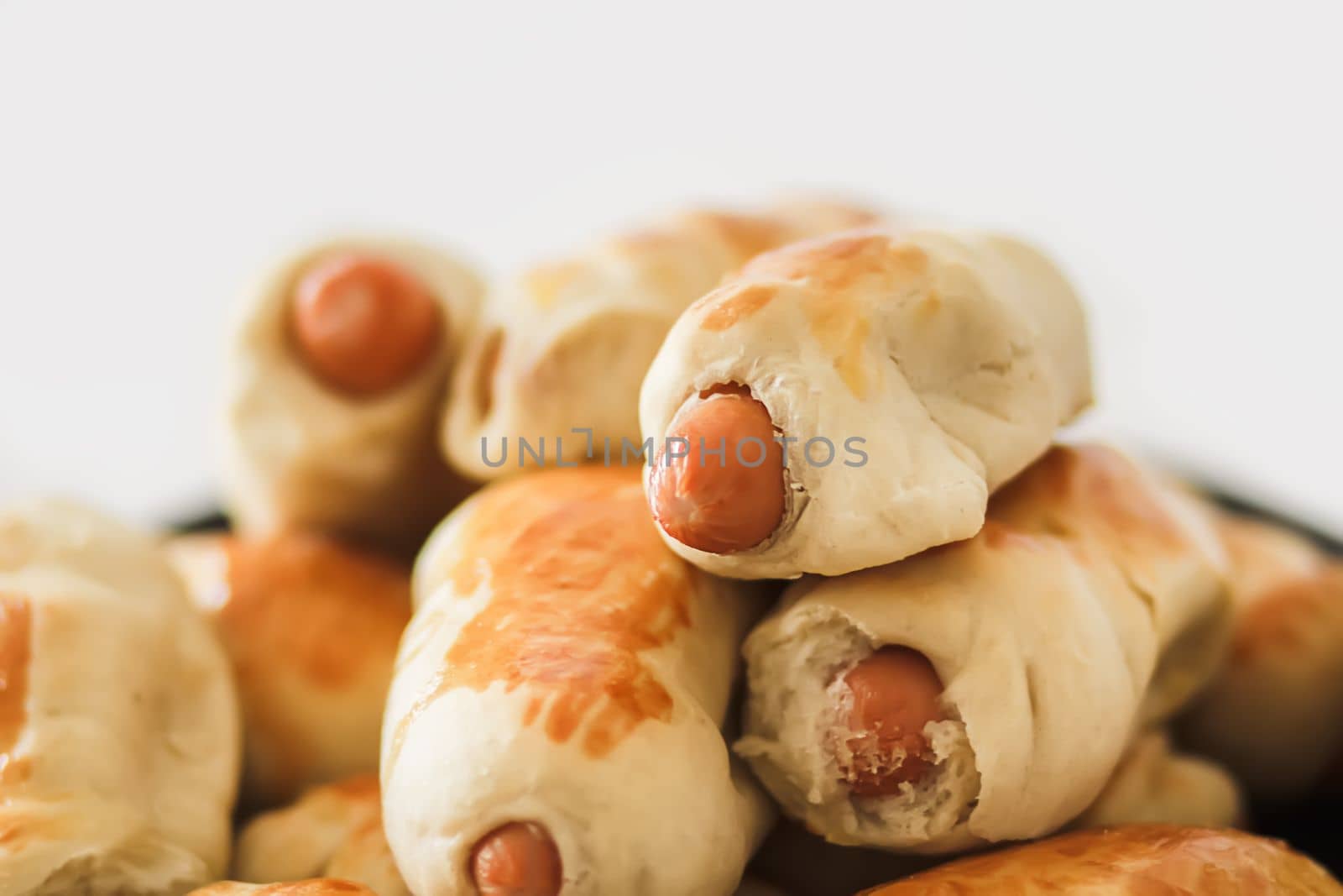 Wiener dough or piglets close up. Homemade food.