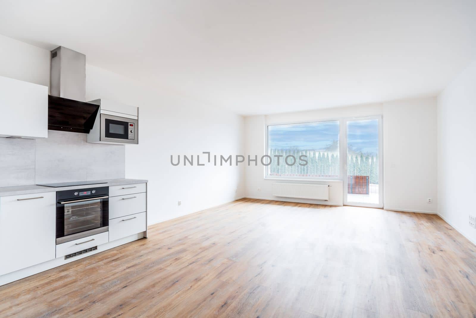 new empty room with window in residential house. High quality photo