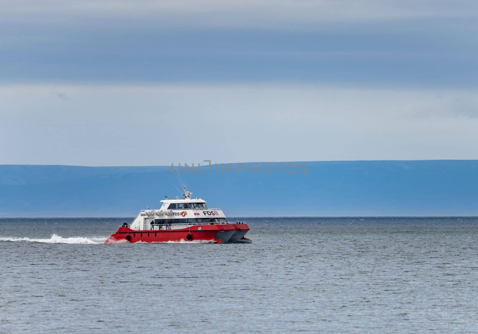Punta Arenas, Chile - 27 January 2023: Fiordos del Sur catamaran offers tours to Chilean fjords