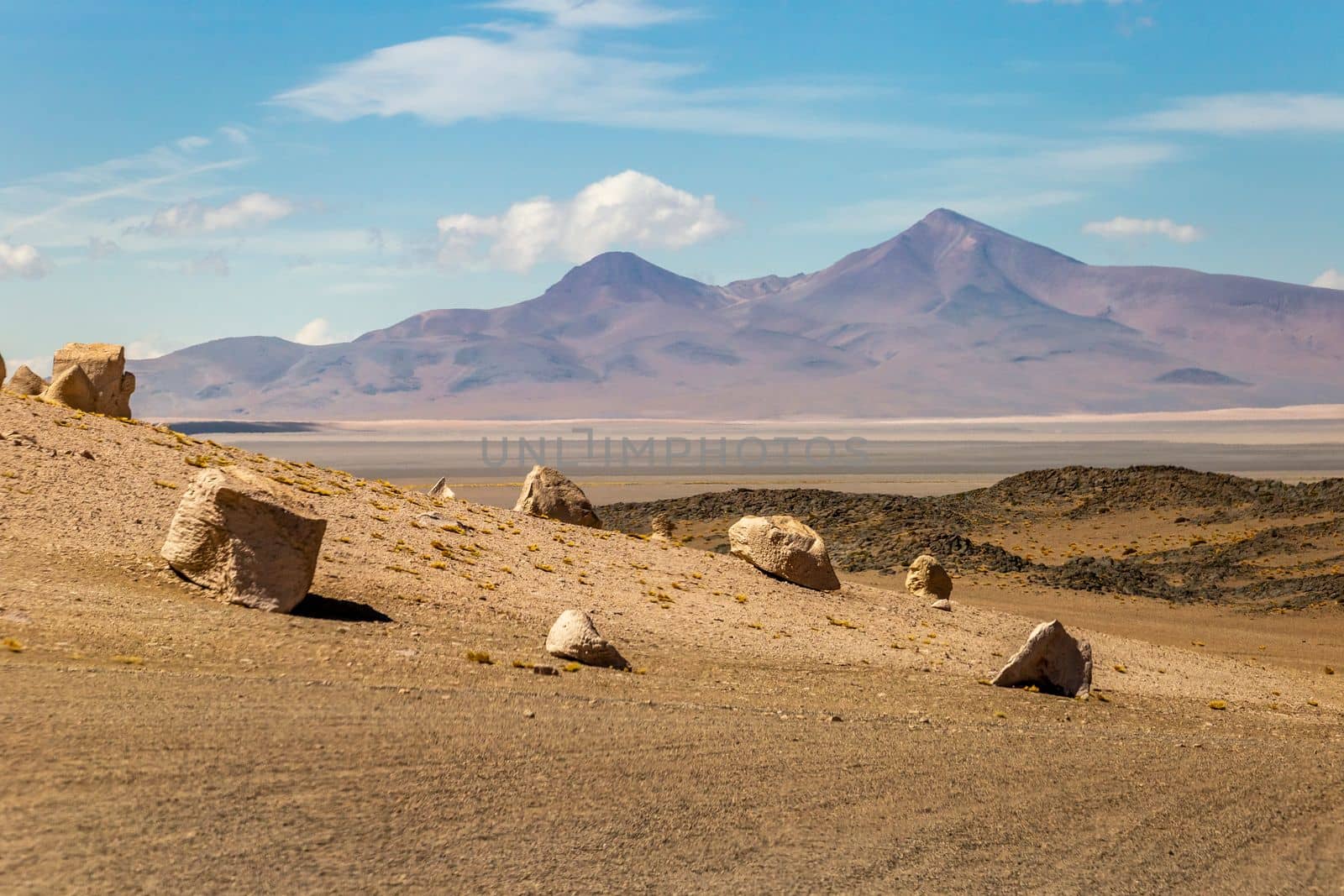 Atacama Desert dramatic volcanic landscape at Sunset, Northern Chile, South America