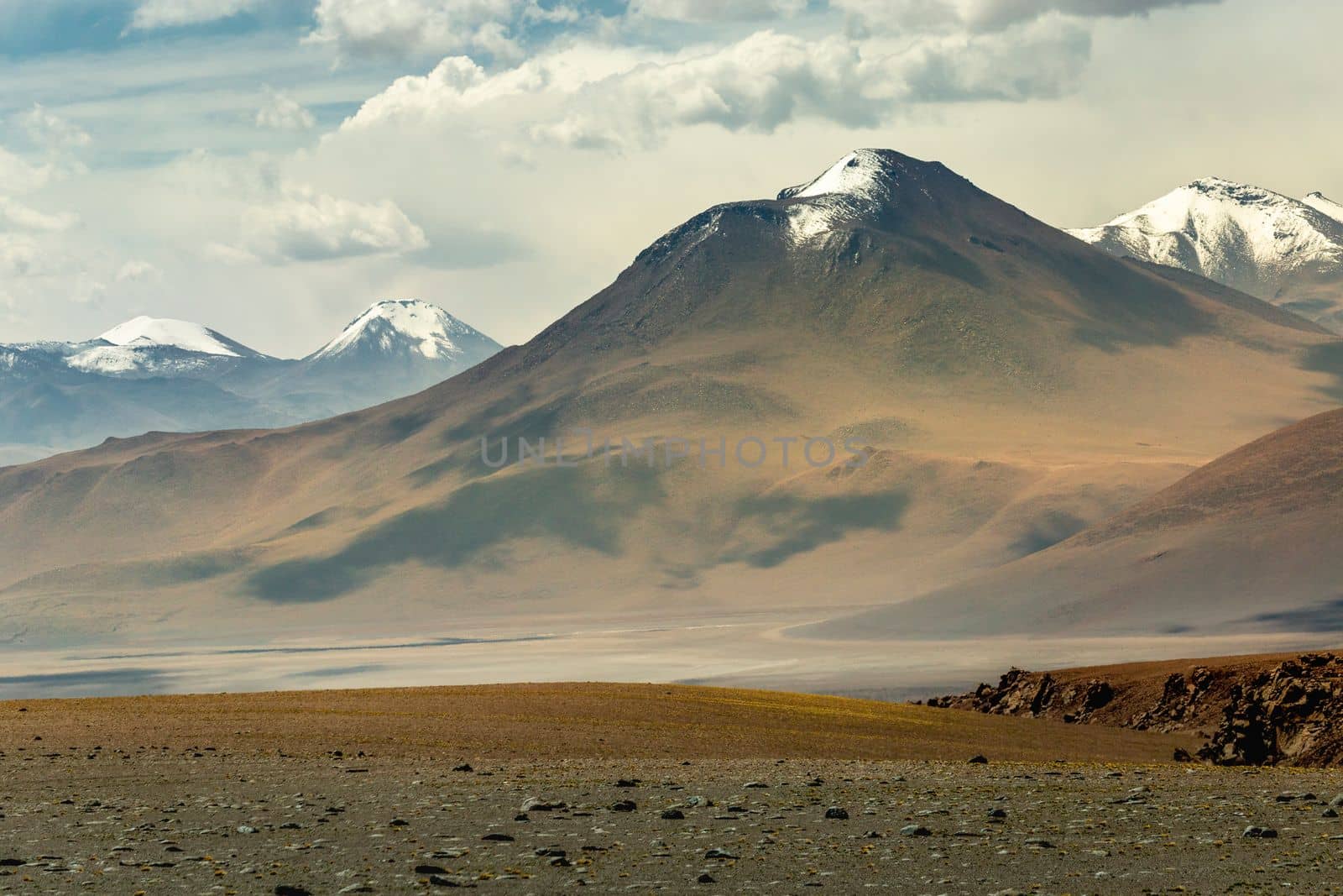 Atacama Desert dramatic volcanic landscape at Sunset, Northern Chile, South America