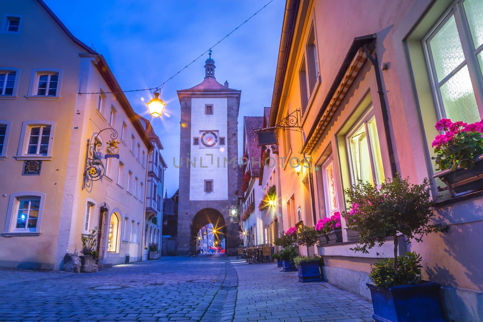 Rothenburg ob der Tauber at dramatic sunrise, Historical Franconia in Bavaria, Germany