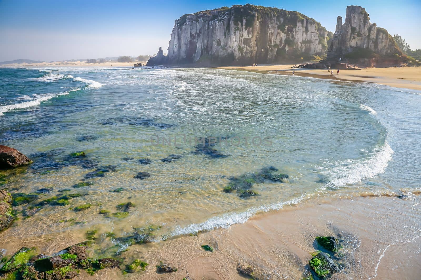 Guarita Beach in Torres city at summer sunny day, Rio Grande do Sul state, Southern Brazil