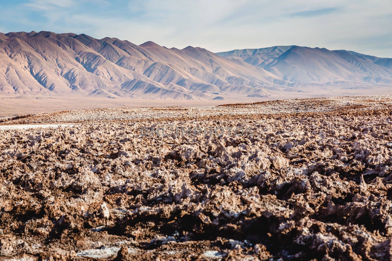 Atacama Desert dramatic volcanic landscape at Sunset, Northern Chile, South America