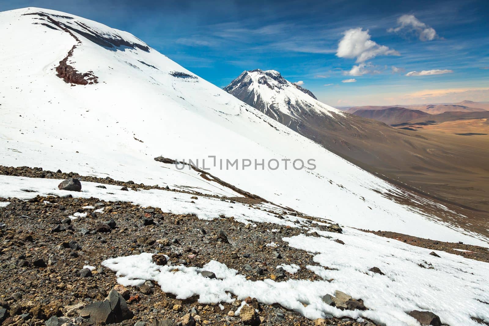Lascar Volcano in Atacama Desert dramatic volcanic landscape at Sunset, Northern Chile, South America