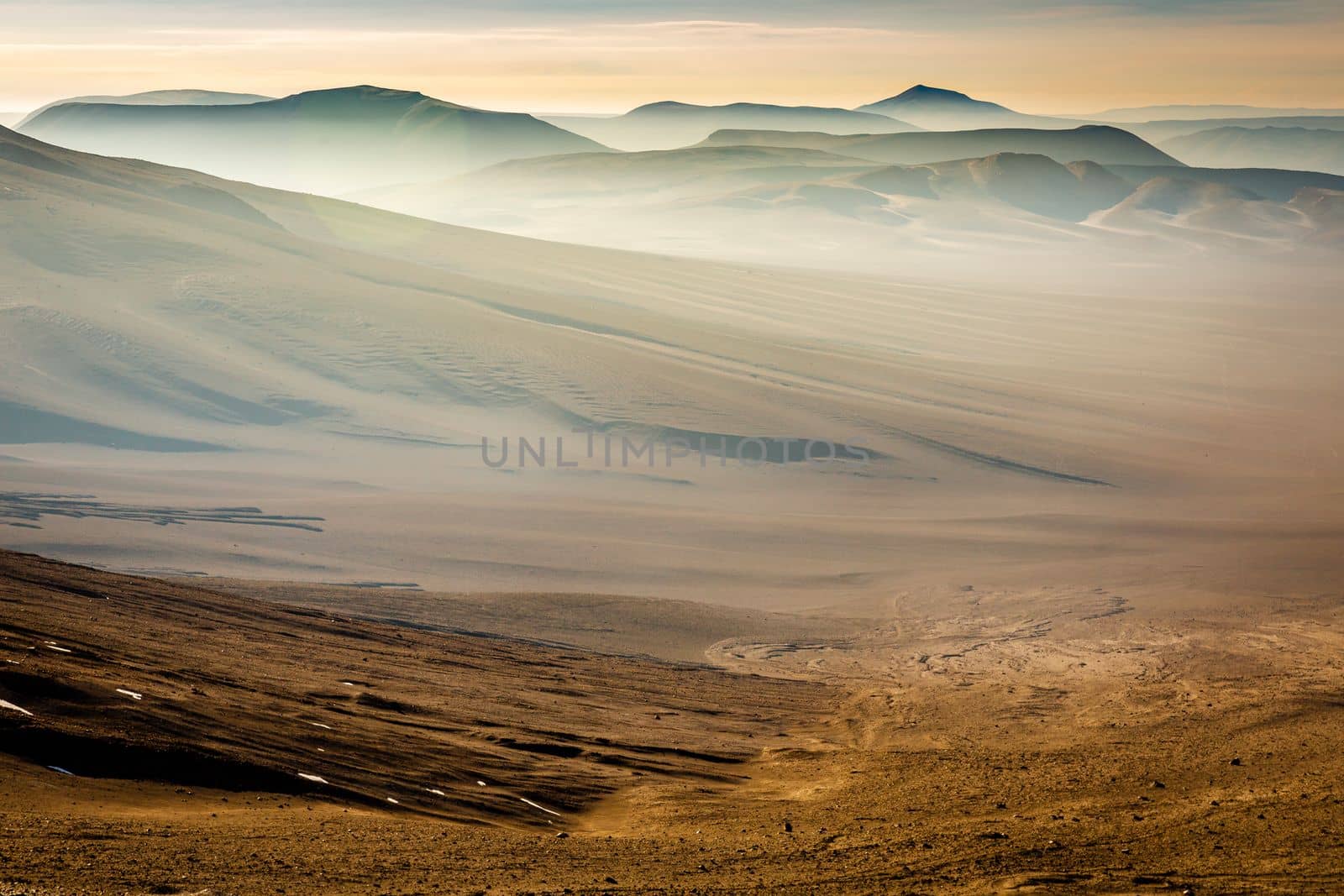 Lascar Volcano in Atacama Desert dramatic volcanic landscape at Sunset, Northern Chile, South America