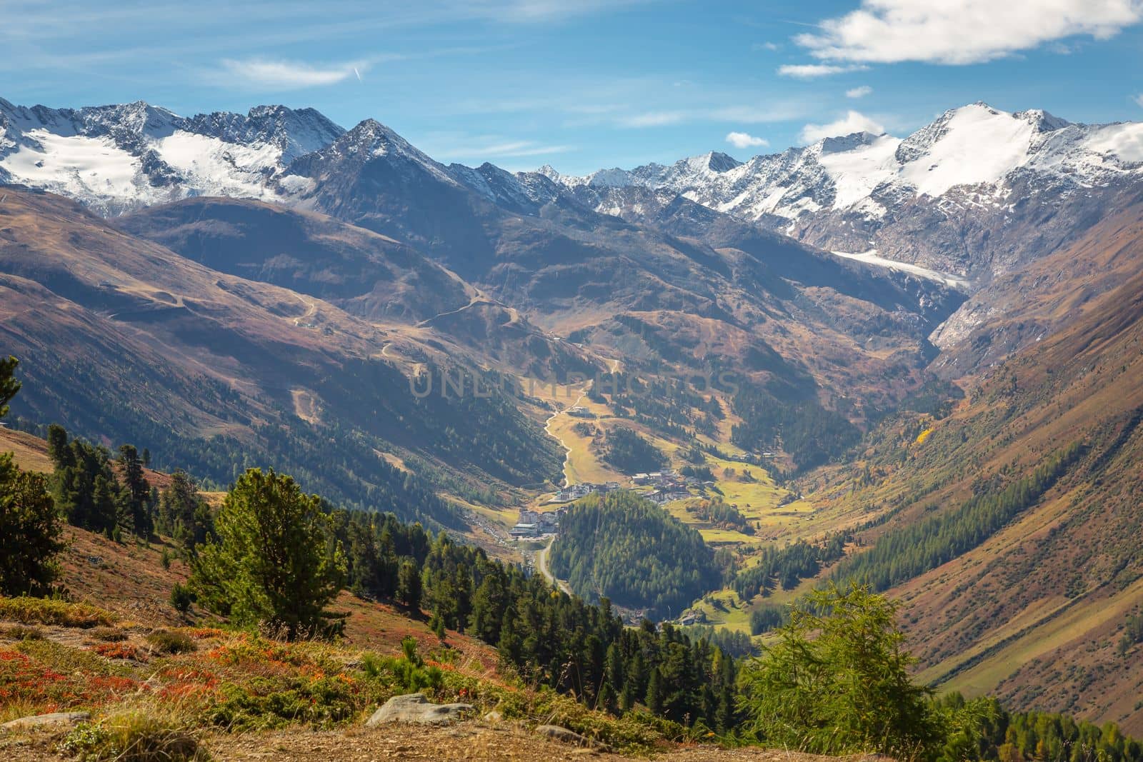 Obergurgl resort village in Otztal alps at springtime, Tyrol, Austria border with Italy