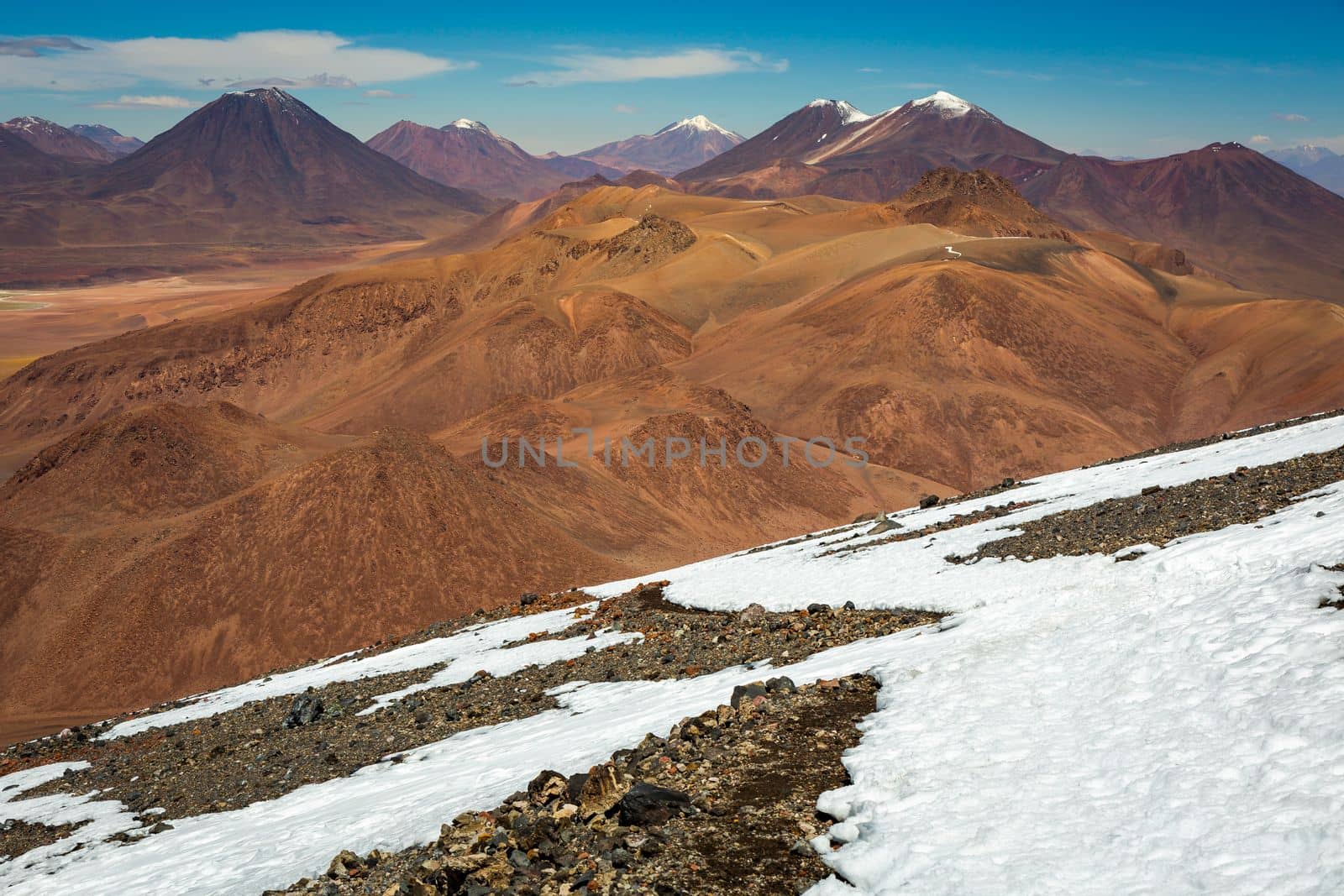 Lascar Volcano in Atacama Desert dramatic volcanic landscape at Sunset, Northern Chile, South America