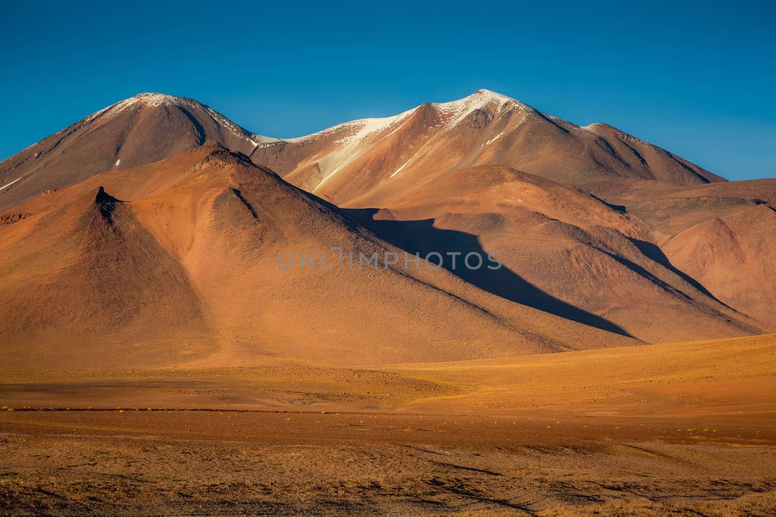 Atacama Desert dramatic volcanic landscape at Sunset, Northern Chile, South America