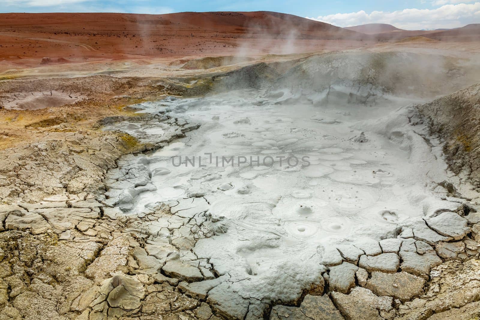 Morning Sun Geysers at the Altiplano of Potosi Region, Bolivia, South America