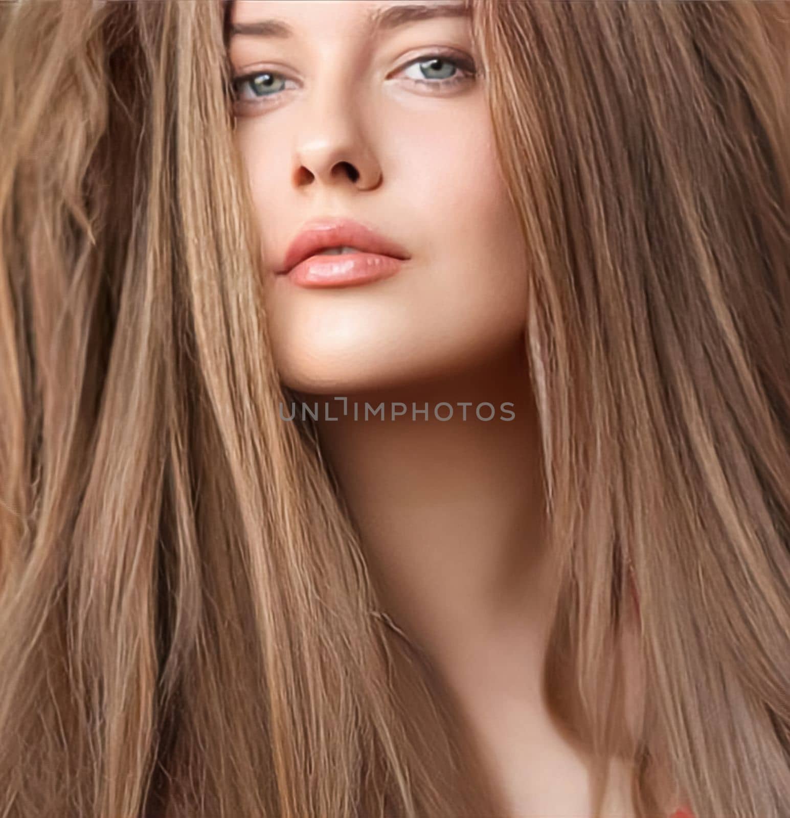 Hairstyle, beauty and hair care, beautiful woman with long natural brown hair, glamour portrait for hair salon and haircare by Anneleven