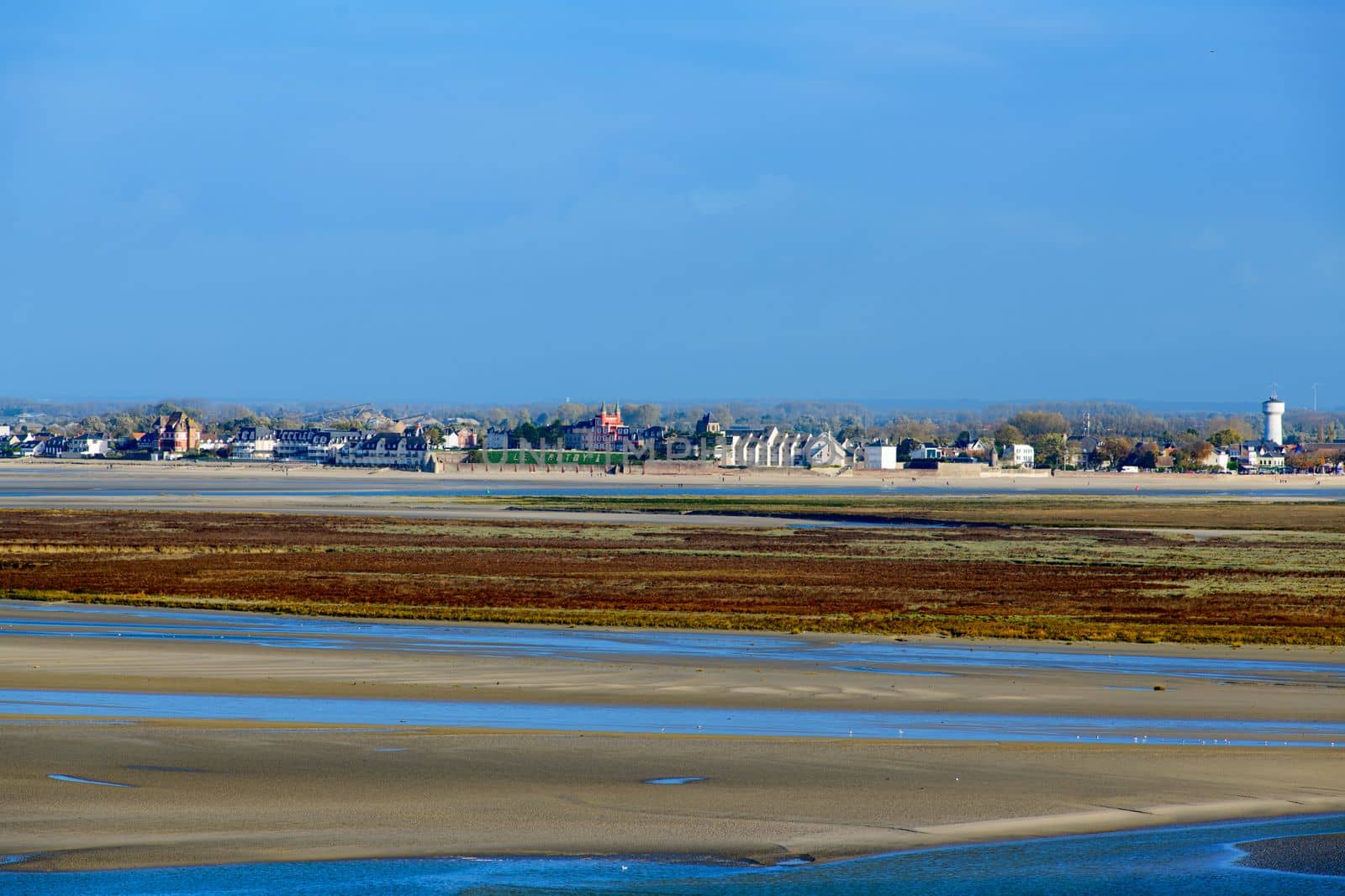Highangle view on le crotoy in le baie de Somme from le cape Hornu with a blue autumnal sky