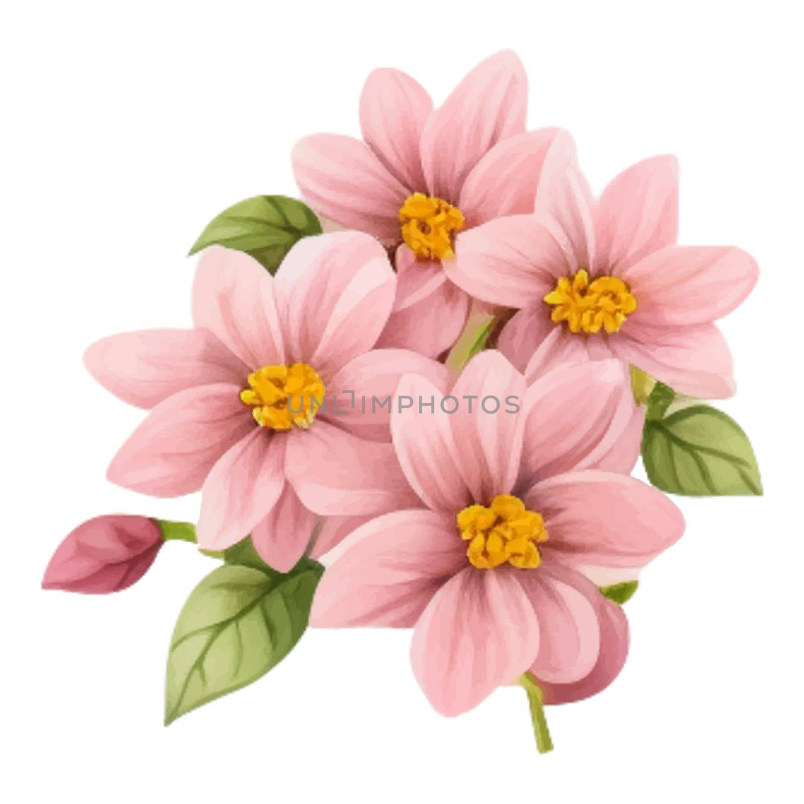 Spring Love Flowers Watercolor Illustration. Lovely Pink Pastel Flowers Spring decoration watercolor design elements.