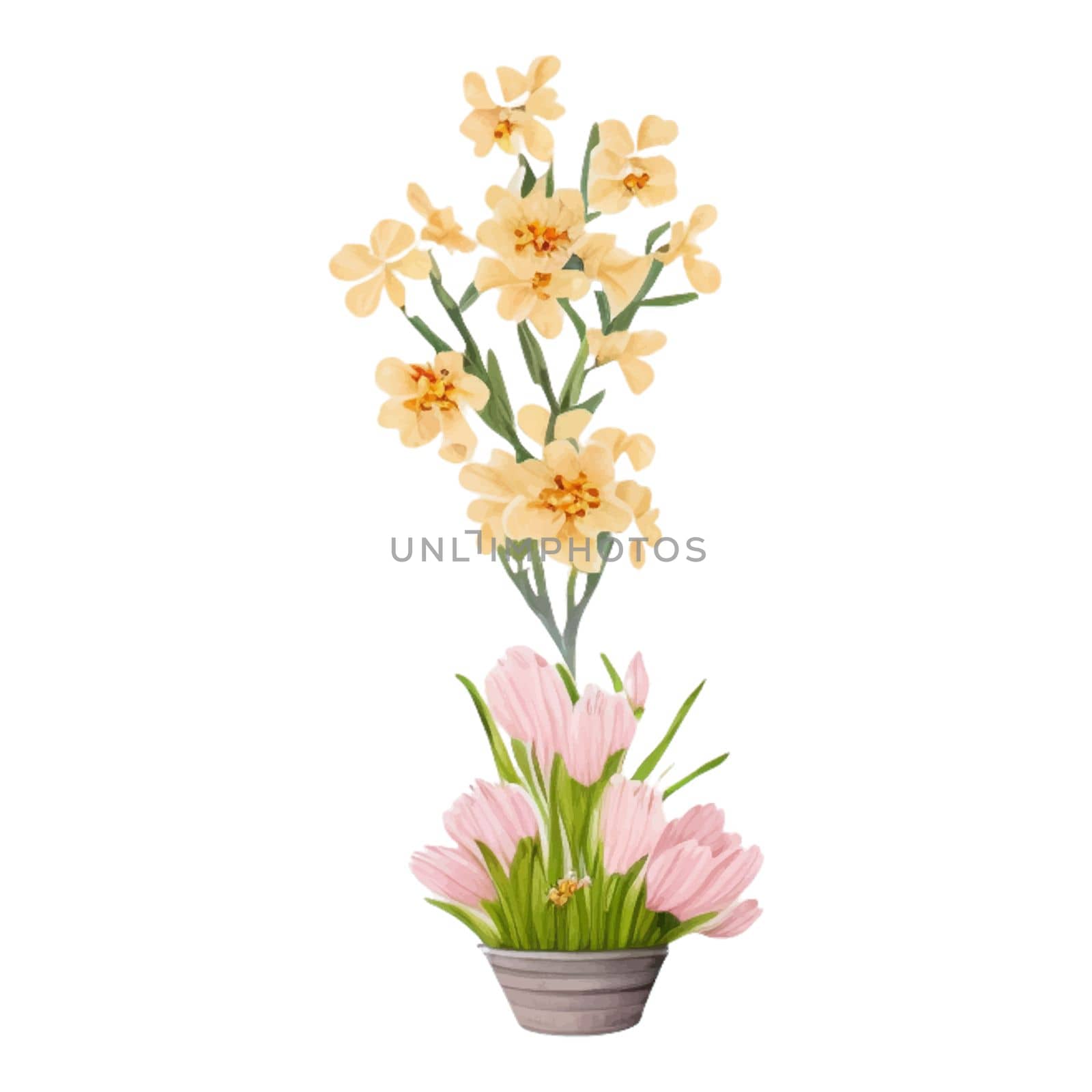 Spring Love Flowers Watercolor Illustration. Lovely Pink Pastel Flowers Spring decoration watercolor design elements.