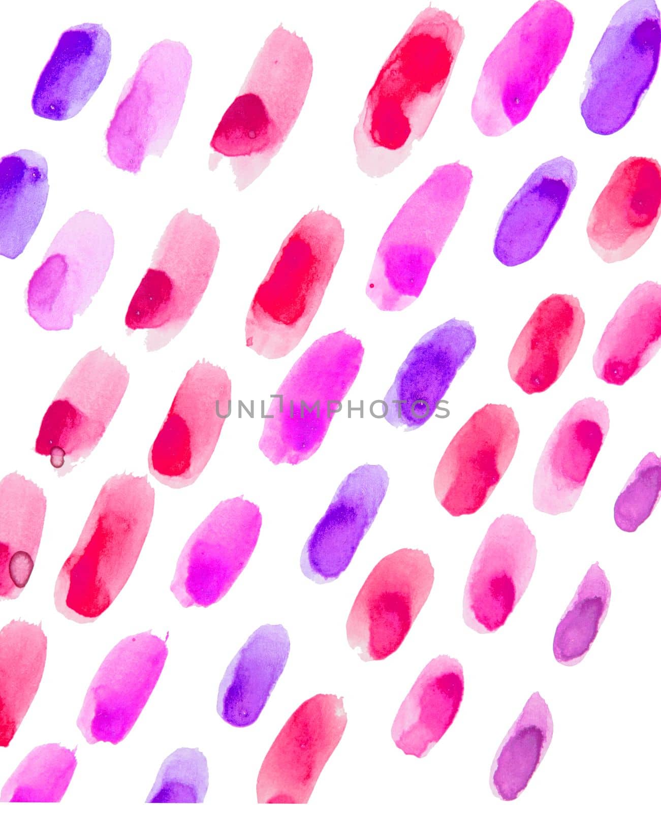 Watercolor rows drawn with a brush consisting of watercolor strokes in shades of trendy bright colors on a white background, vertical.