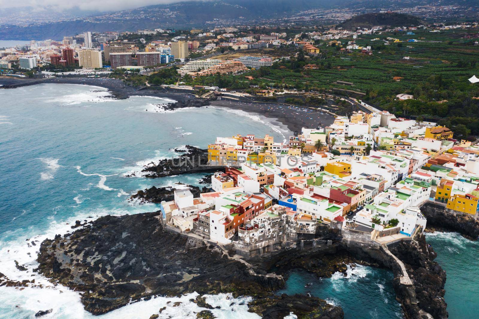 View of Punta Brava small town near Puerto de la Cruz city on Tenerife island, Canary islands, Atlantic ocean, Spain.