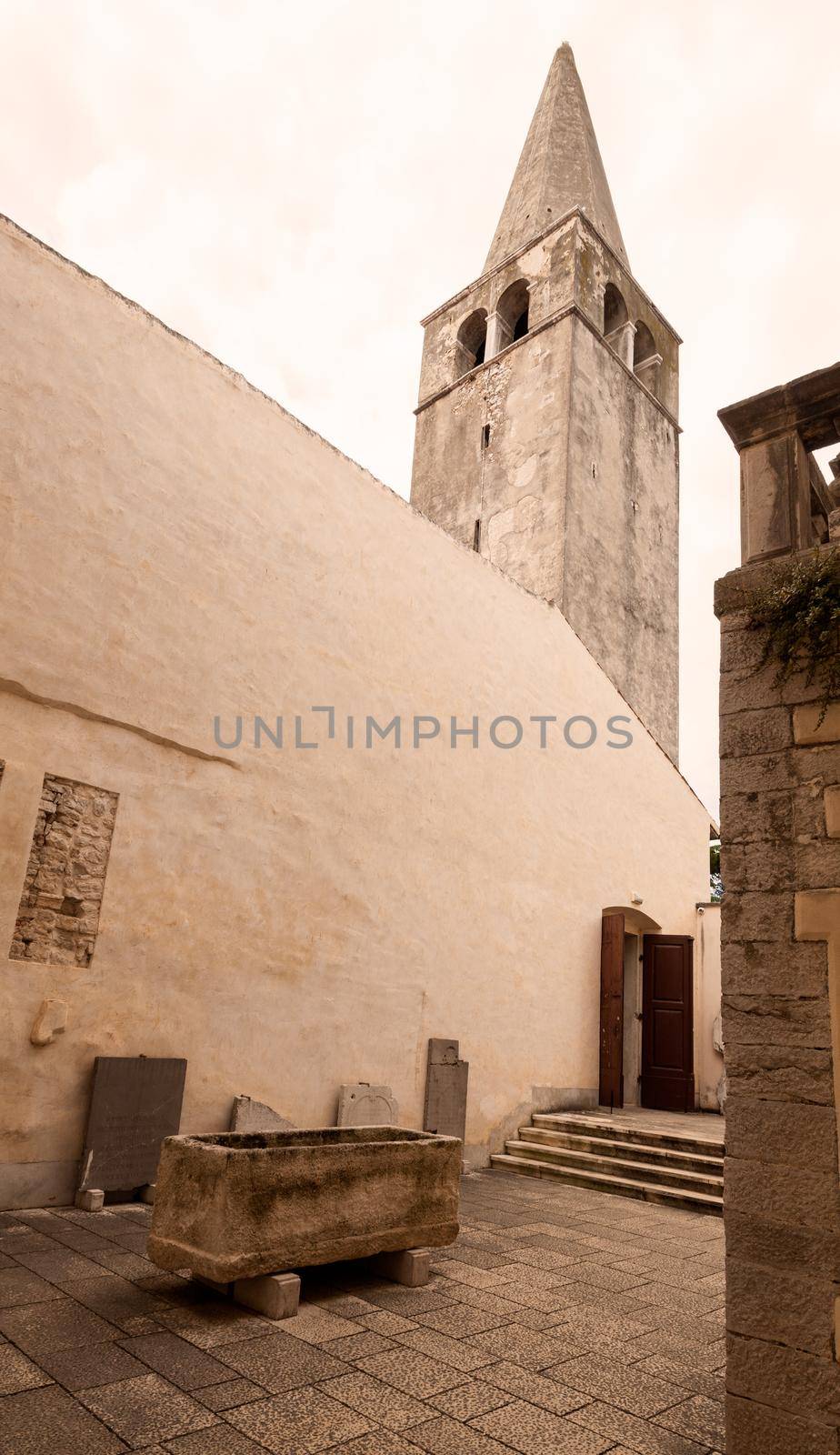 Belltower of the Euphrasian Basilica in Porec, Istria. Croatia