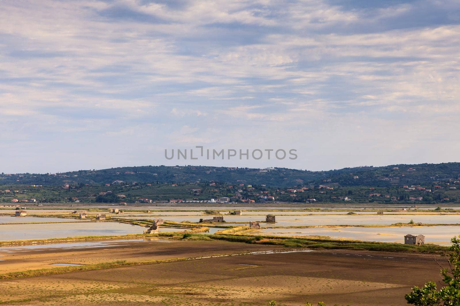 View of Secovlje Saltpans Natural Park in Slovenia