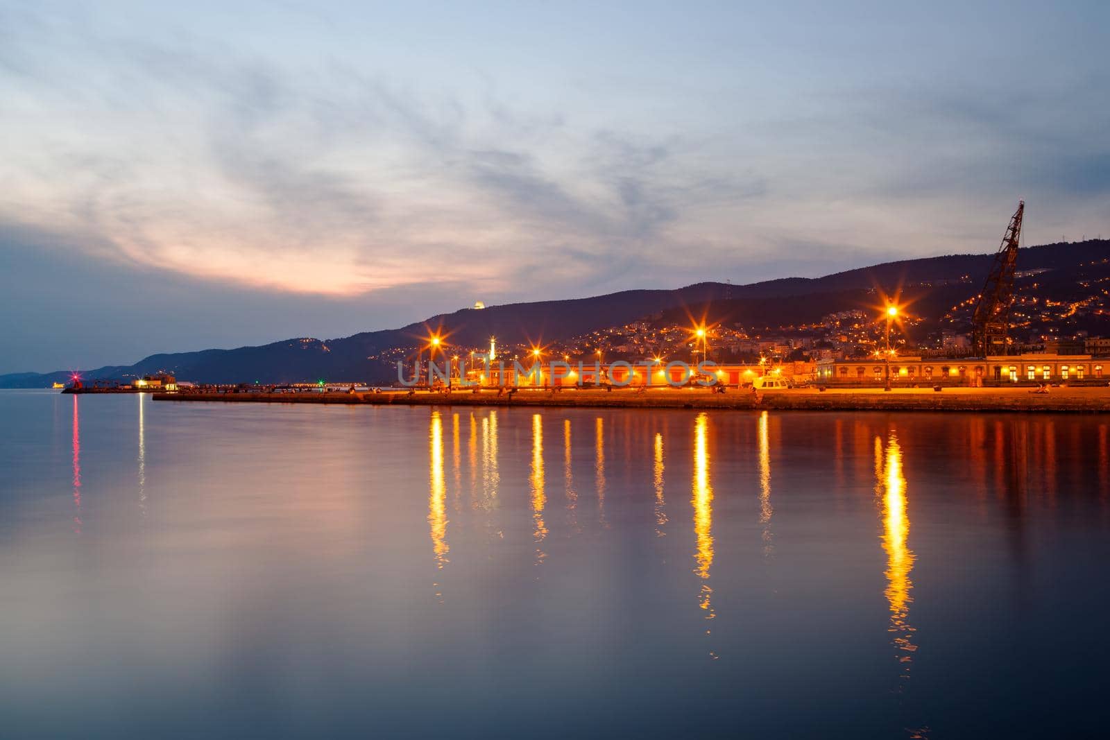 View of the Trieste coast at sunset
